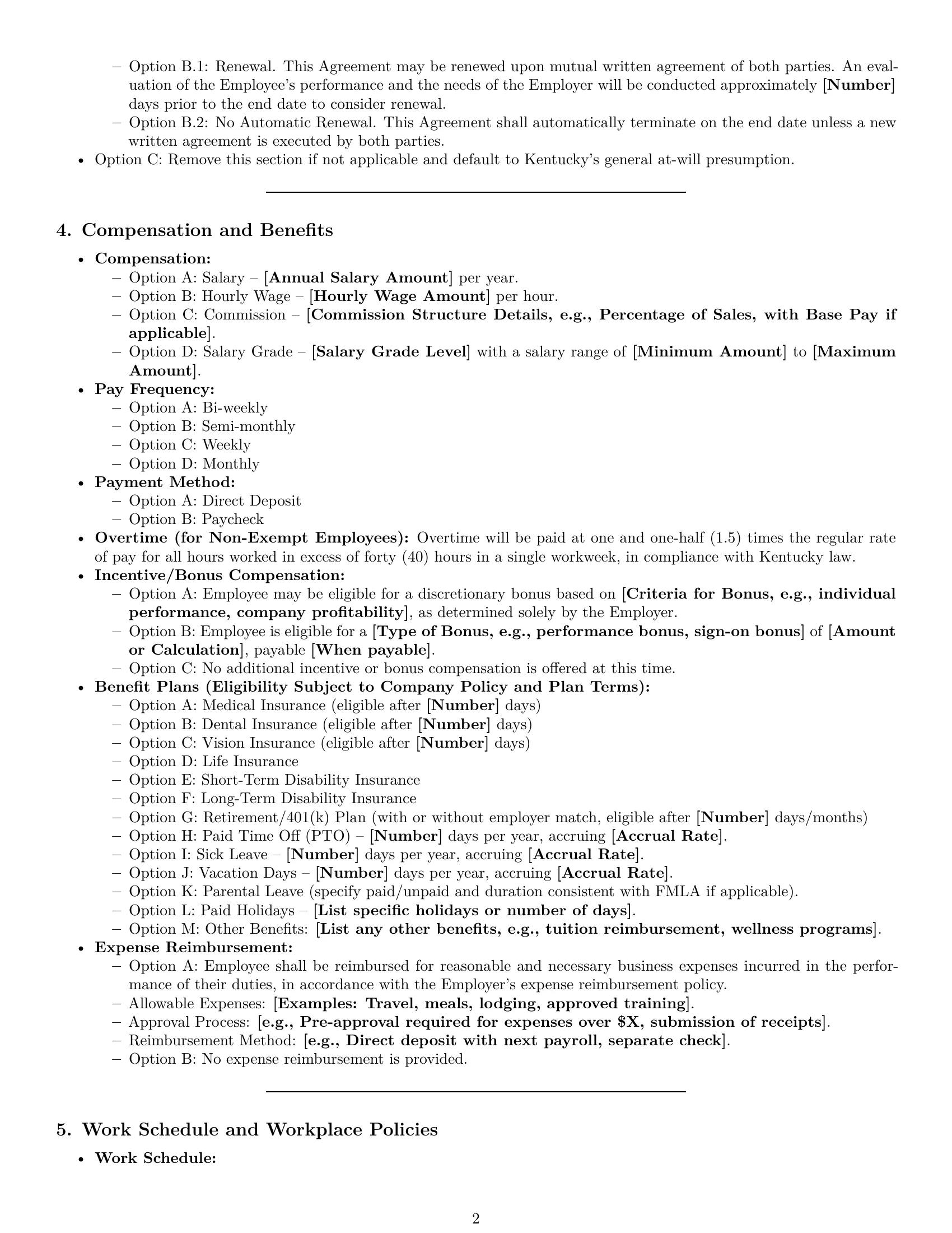 Preview page 2 of Pro Kentucky employment contract template