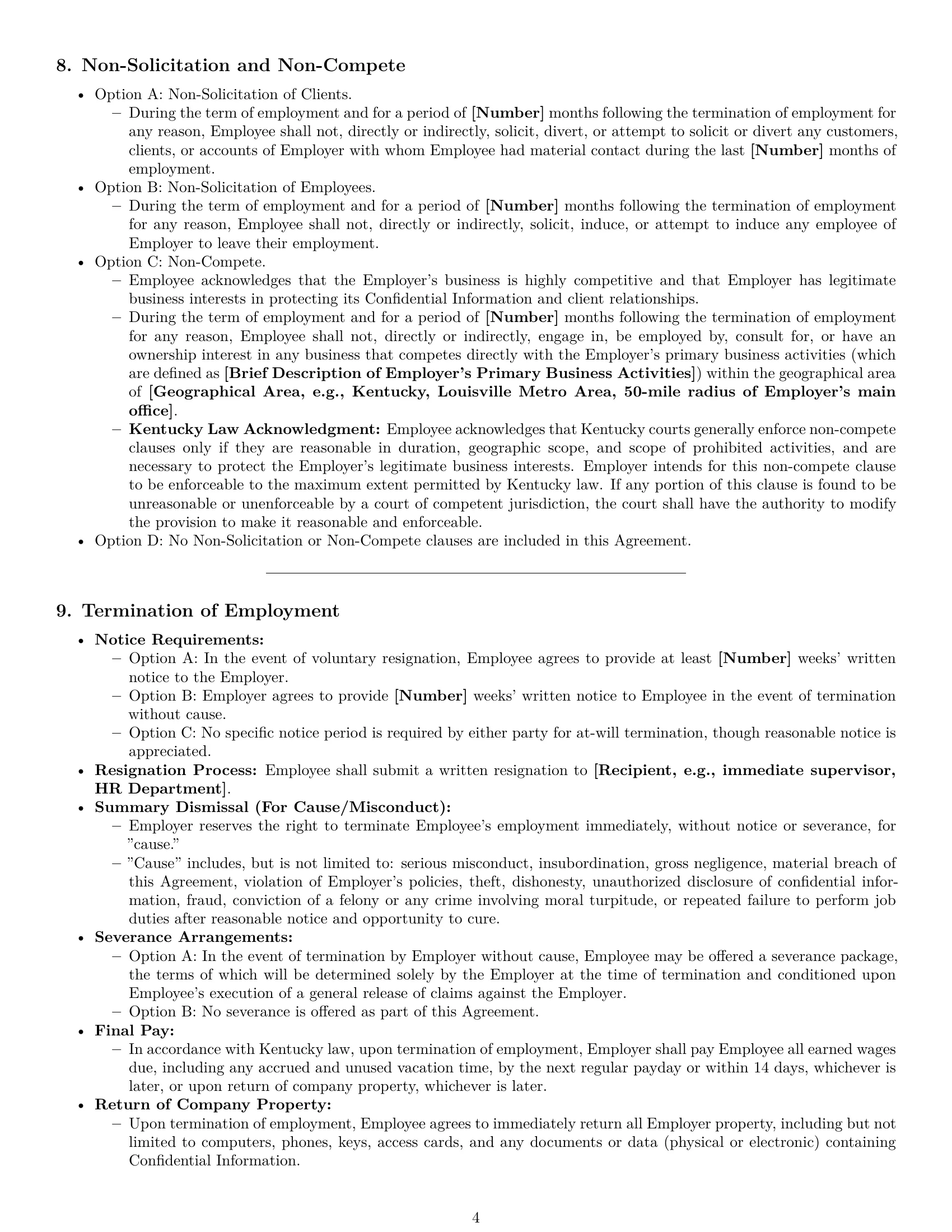 Preview page 4 of Pro Kentucky employment contract template