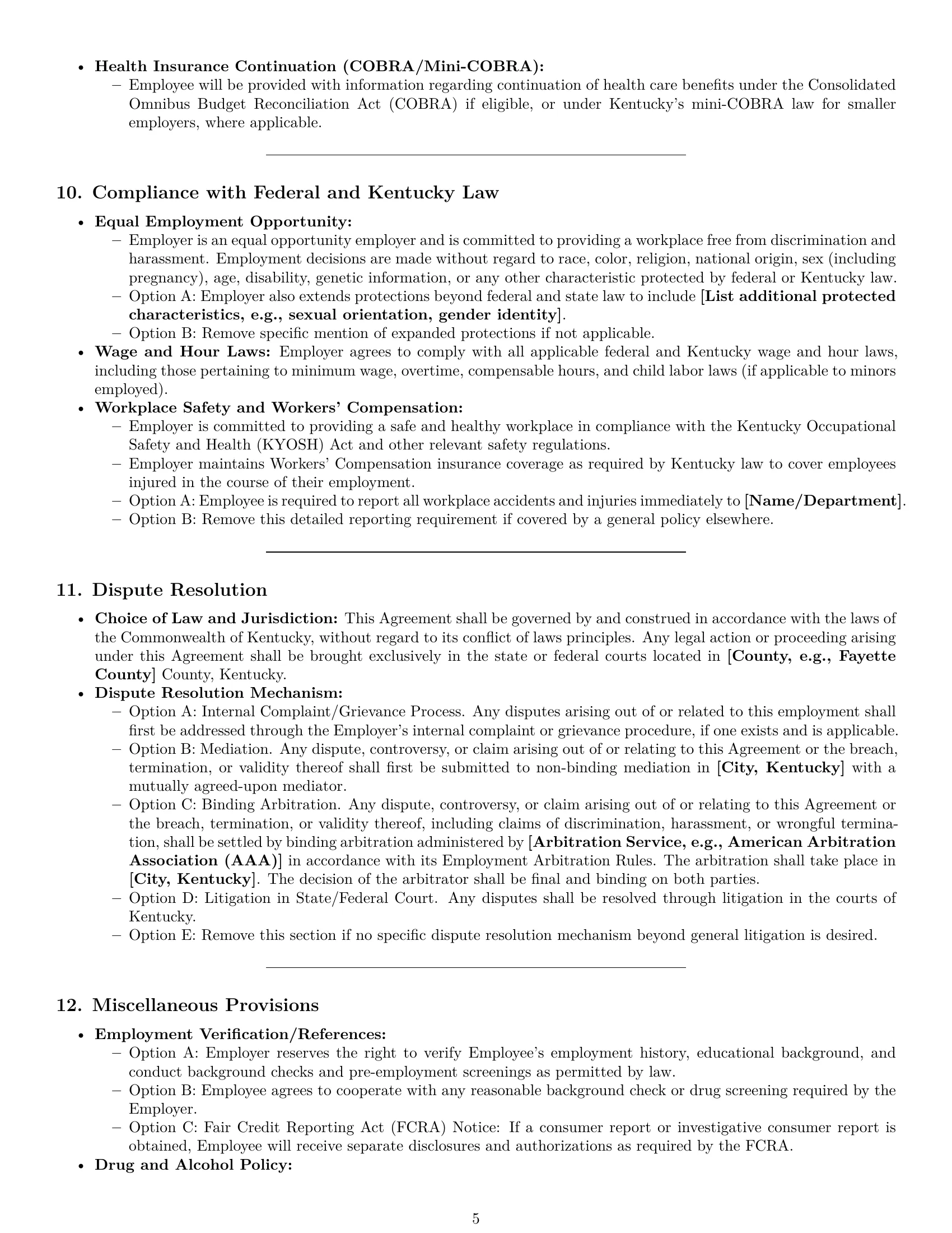 Preview page 5 of Pro Kentucky employment contract template