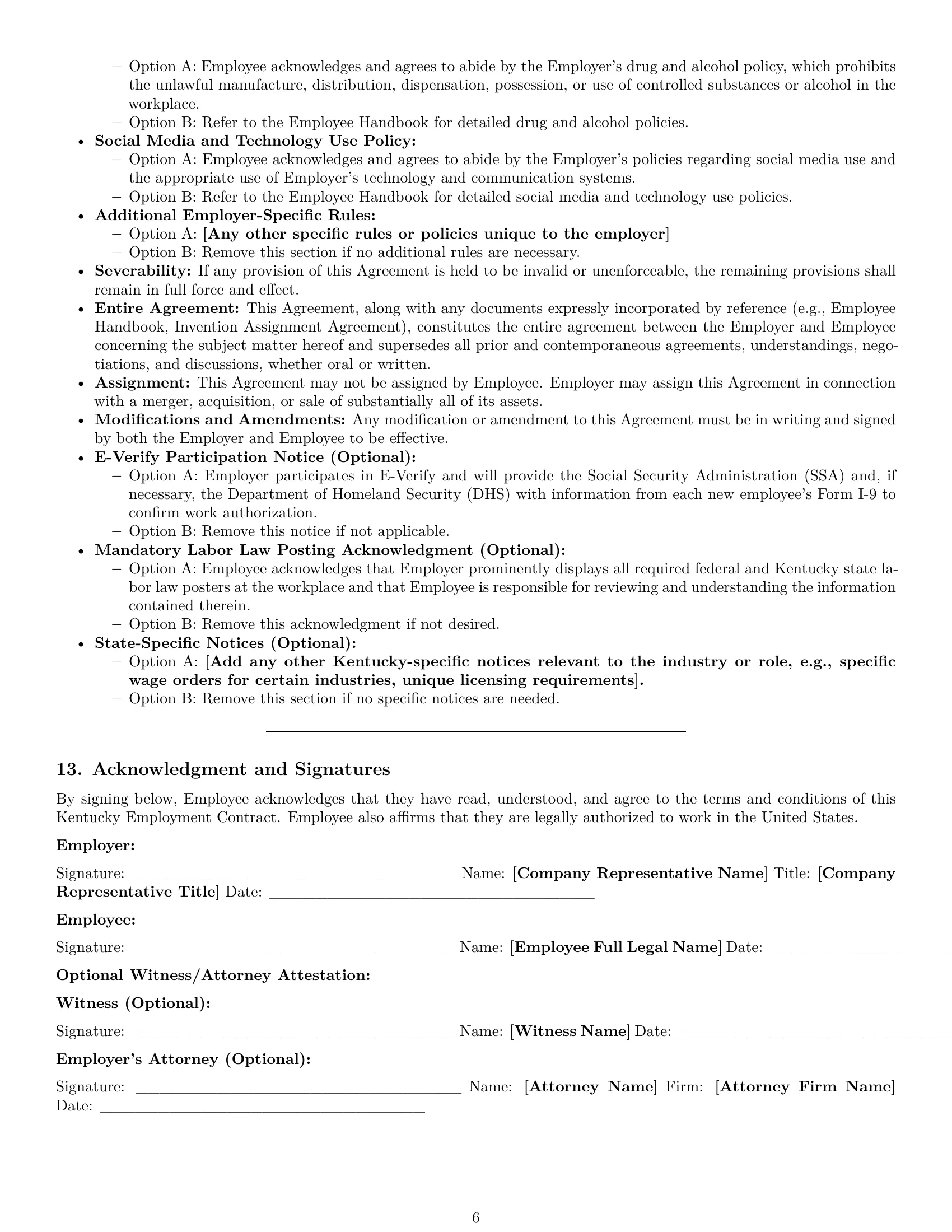 Preview page 6 of Pro Kentucky employment contract template