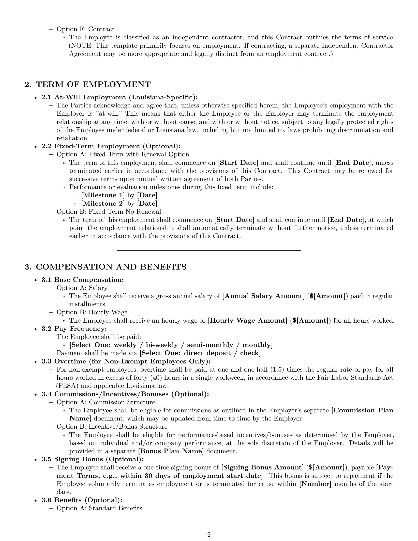 Preview page 2 of Pro Louisiana employment contract template