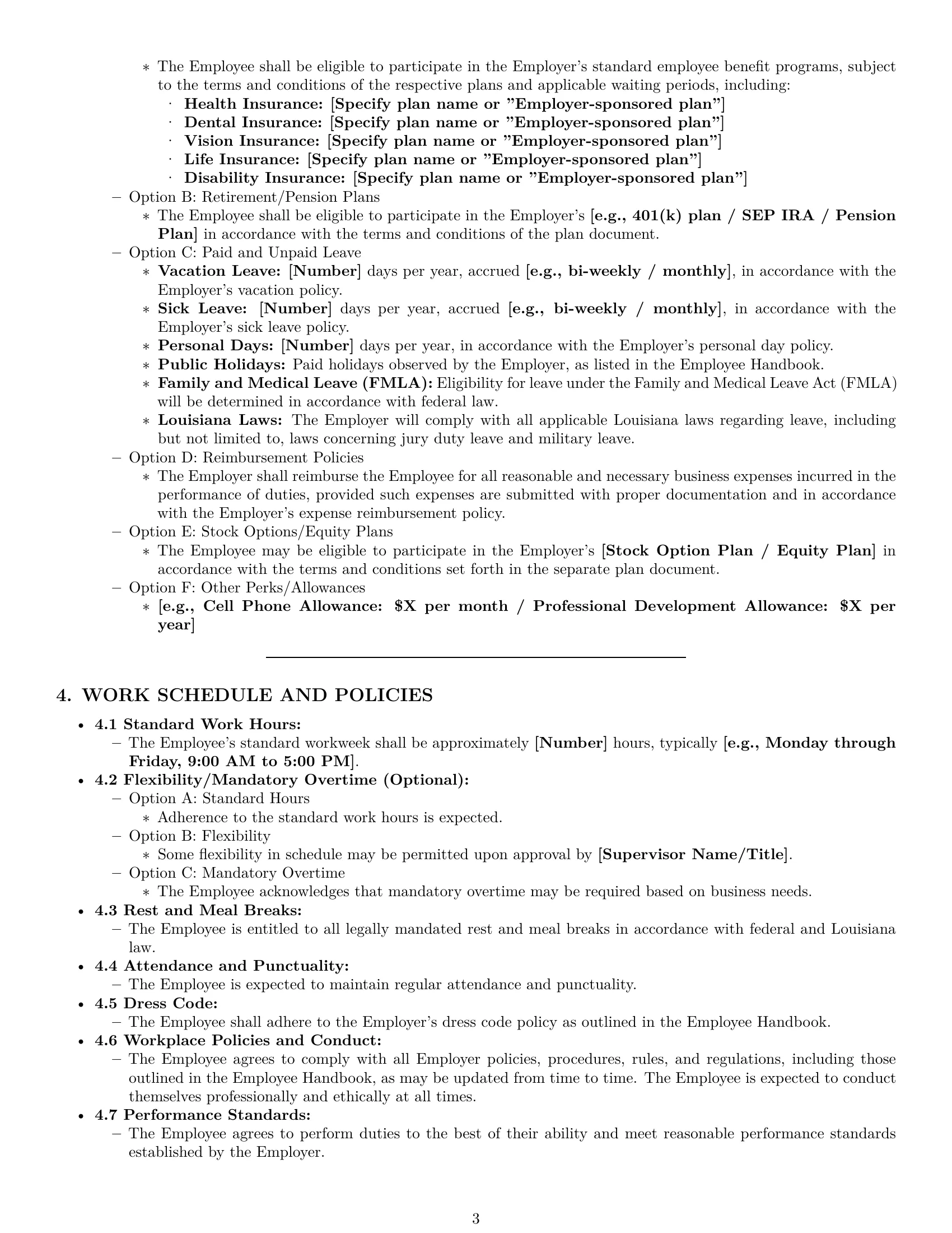 Preview page 3 of Pro Louisiana employment contract template