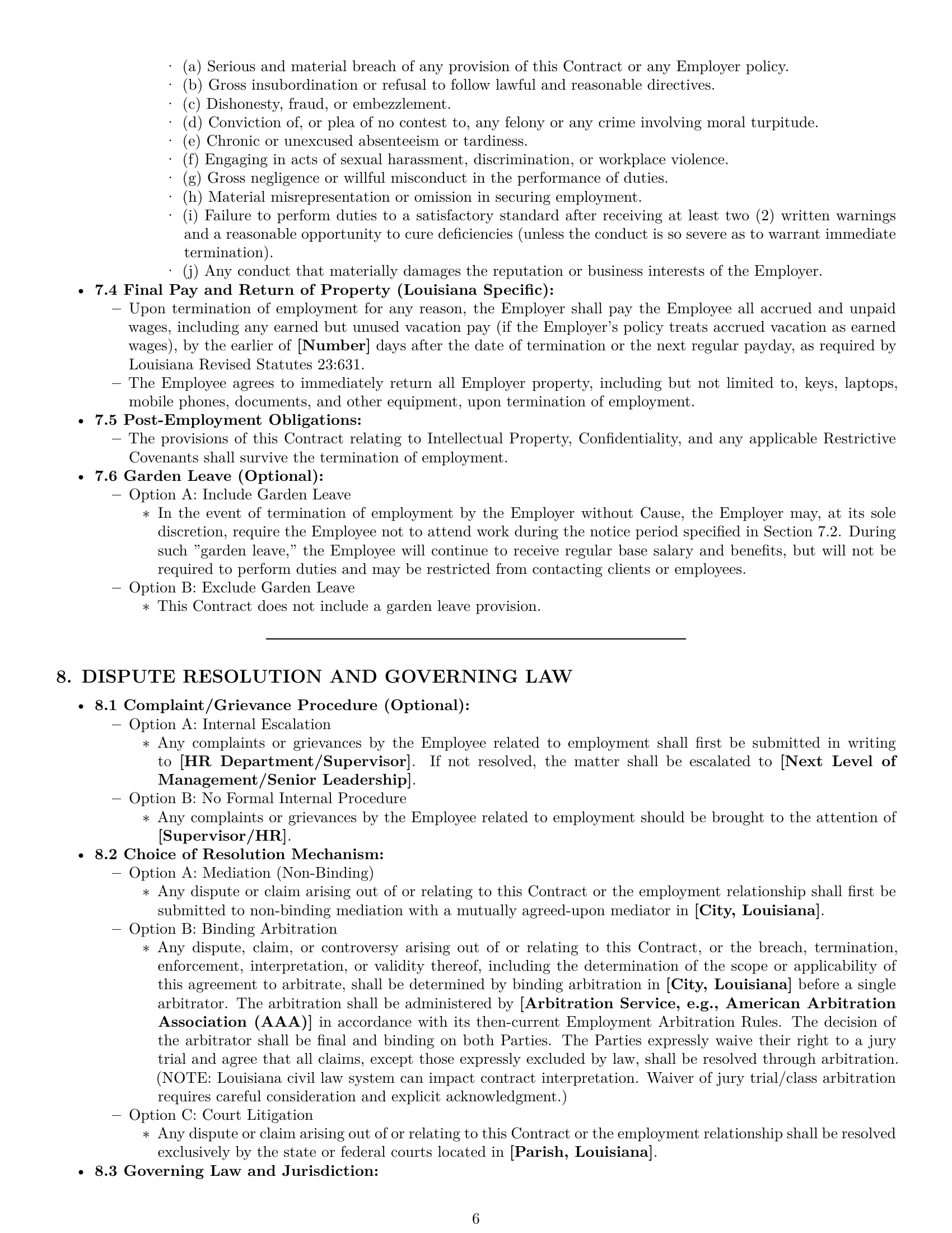 Preview page 6 of Pro Louisiana employment contract template