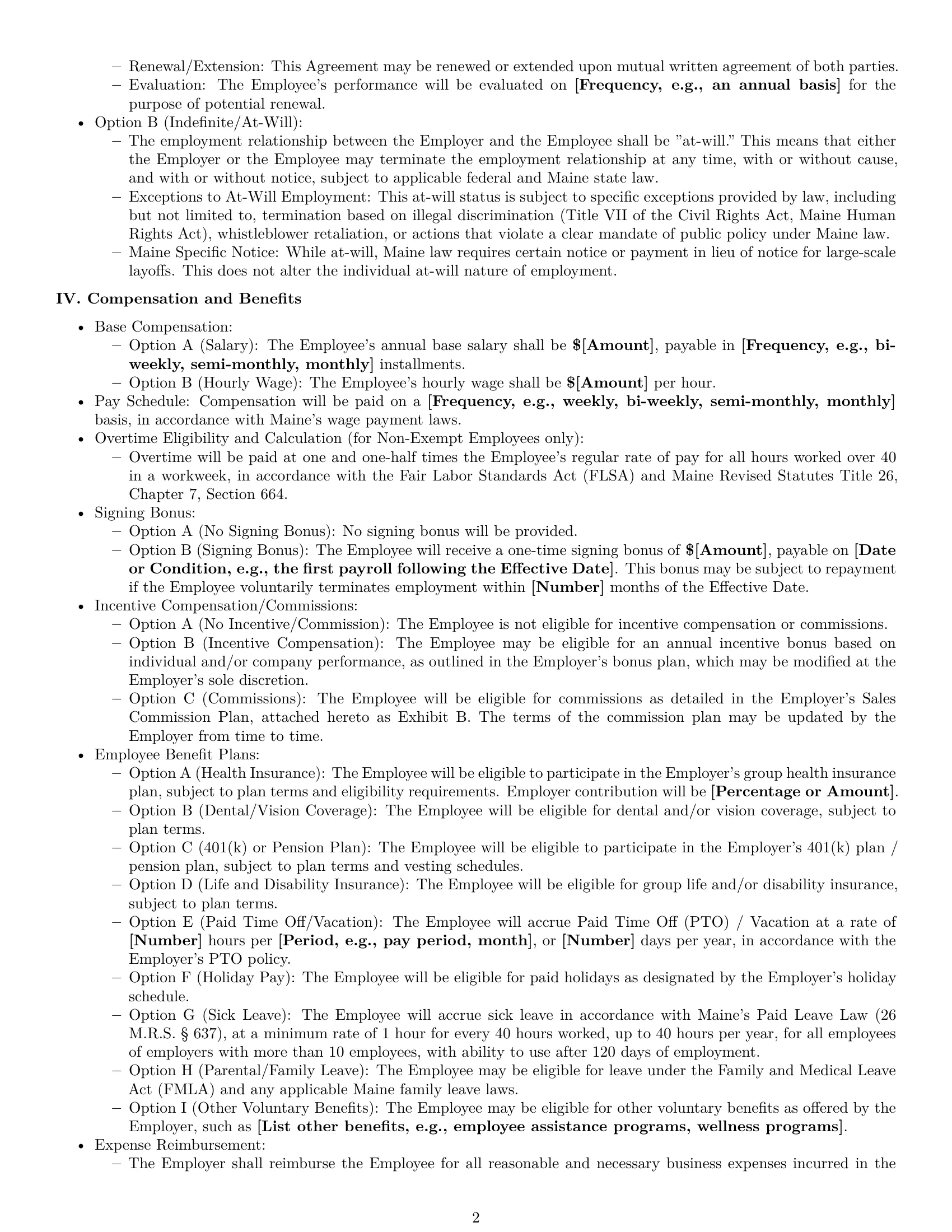 Preview page 2 of Pro Maine employment contract template