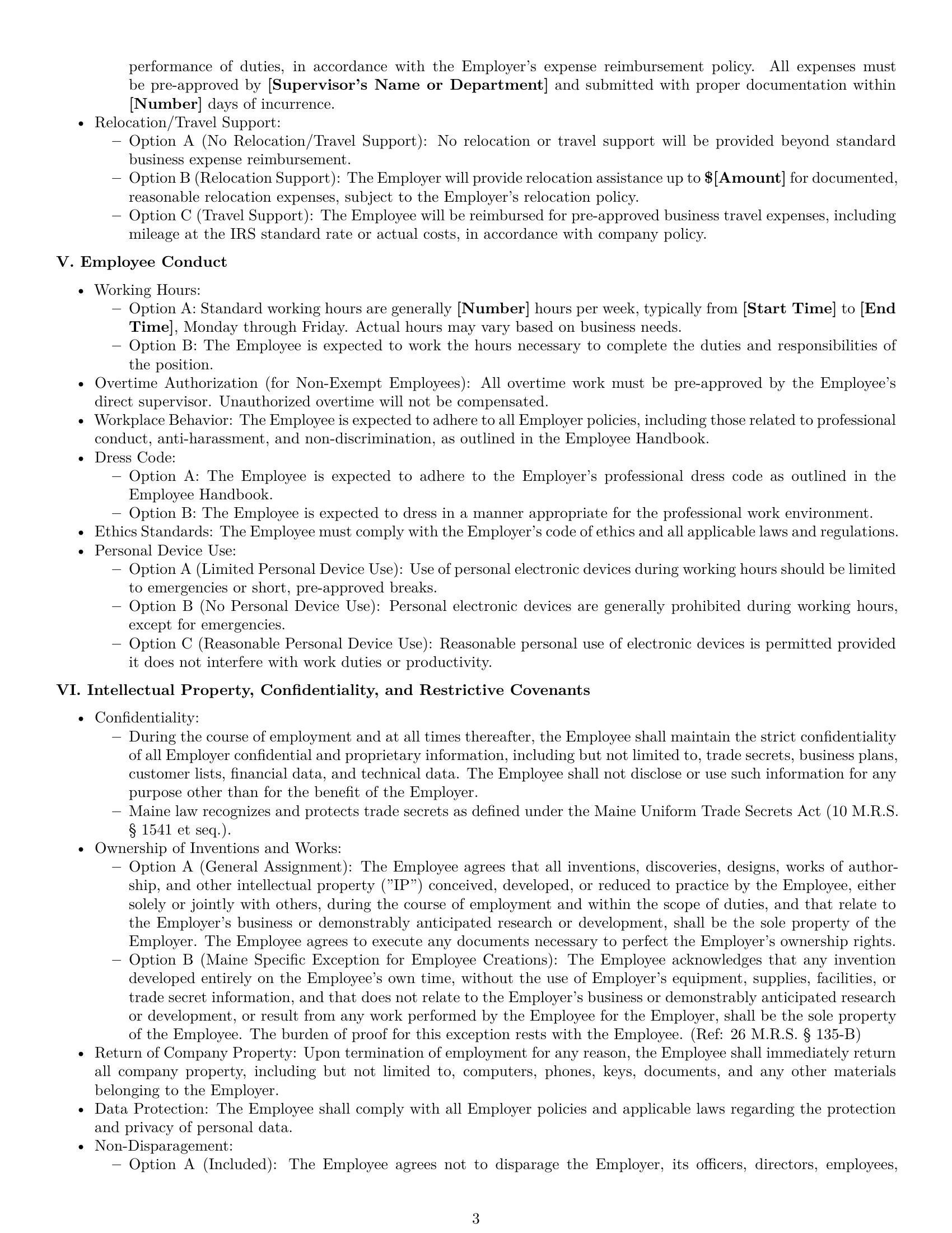 Preview page 3 of Pro Maine employment contract template