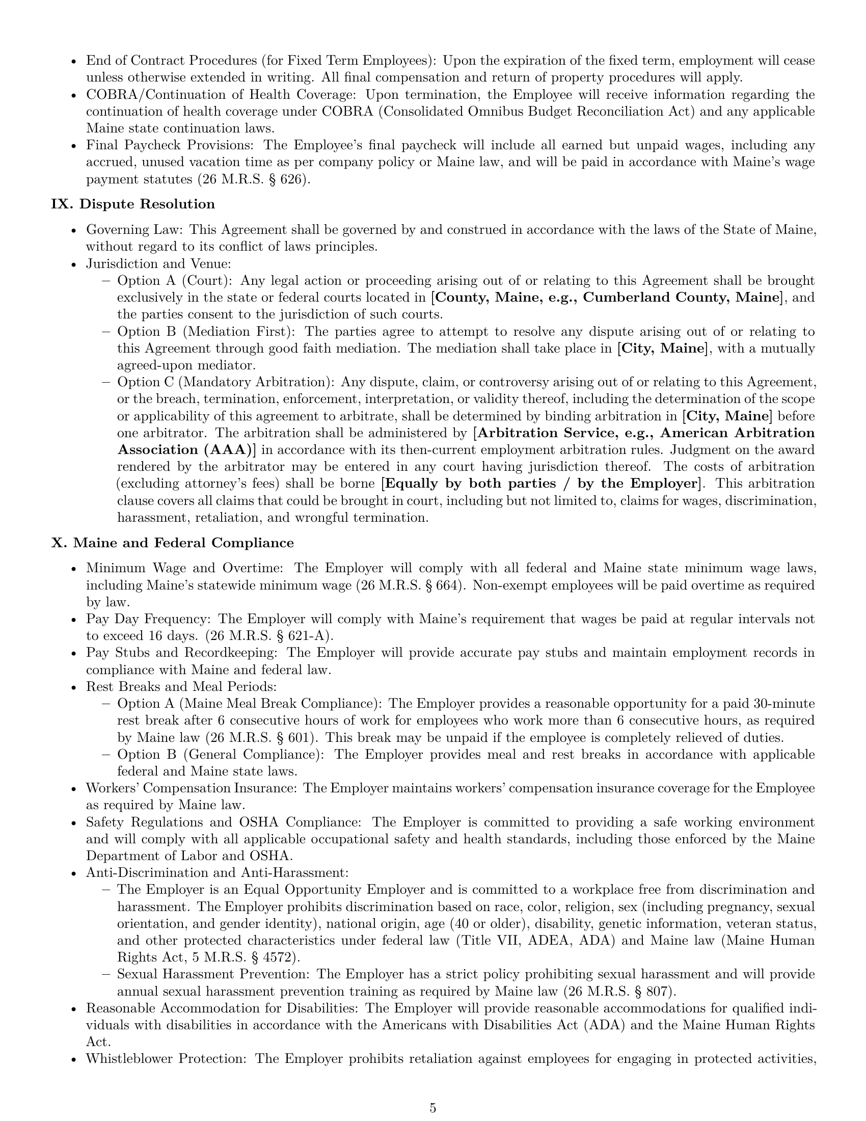Preview page 5 of Pro Maine employment contract template