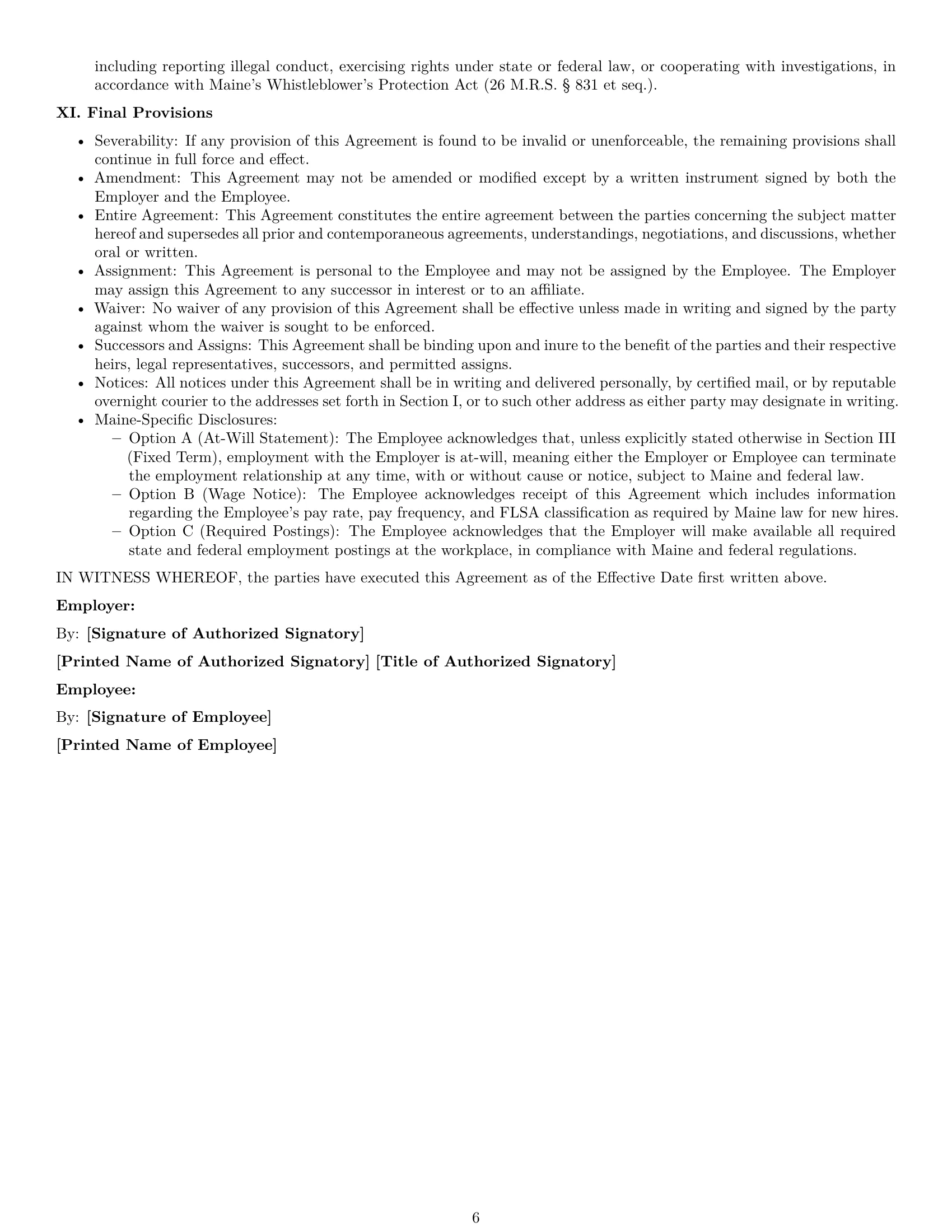 Preview page 6 of Pro Maine employment contract template