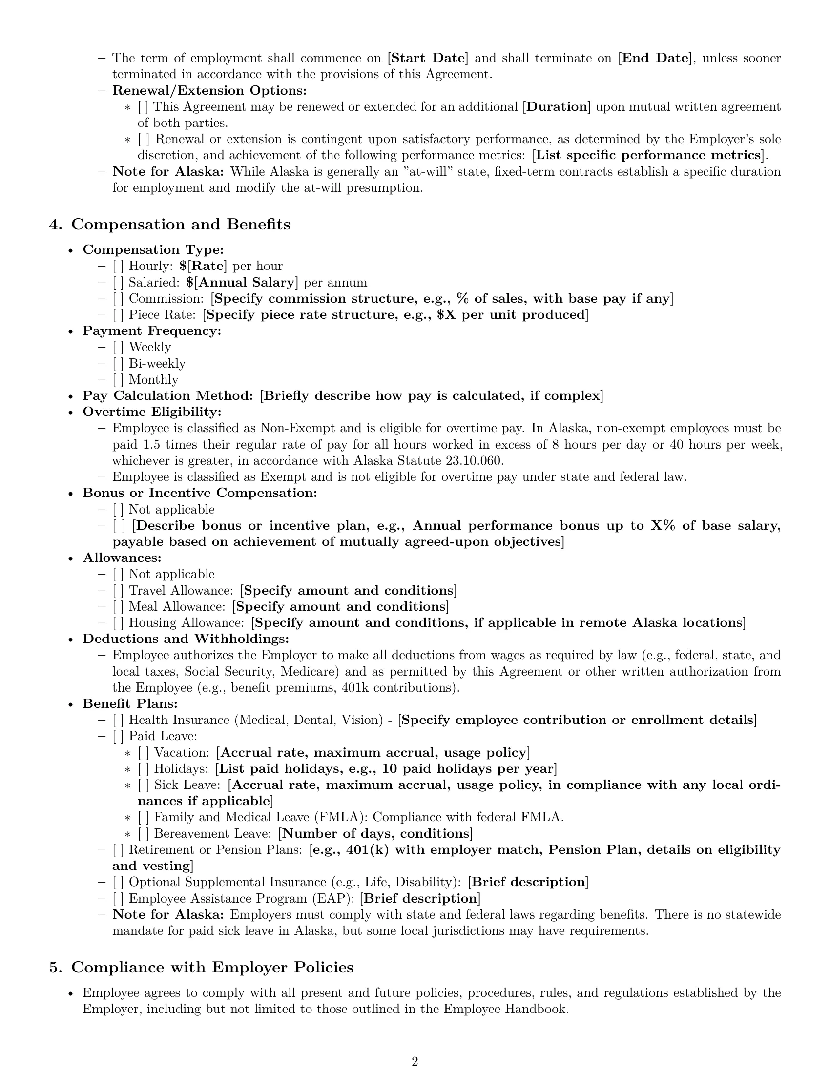 Preview page 2 of Pro Alaska employment contract template