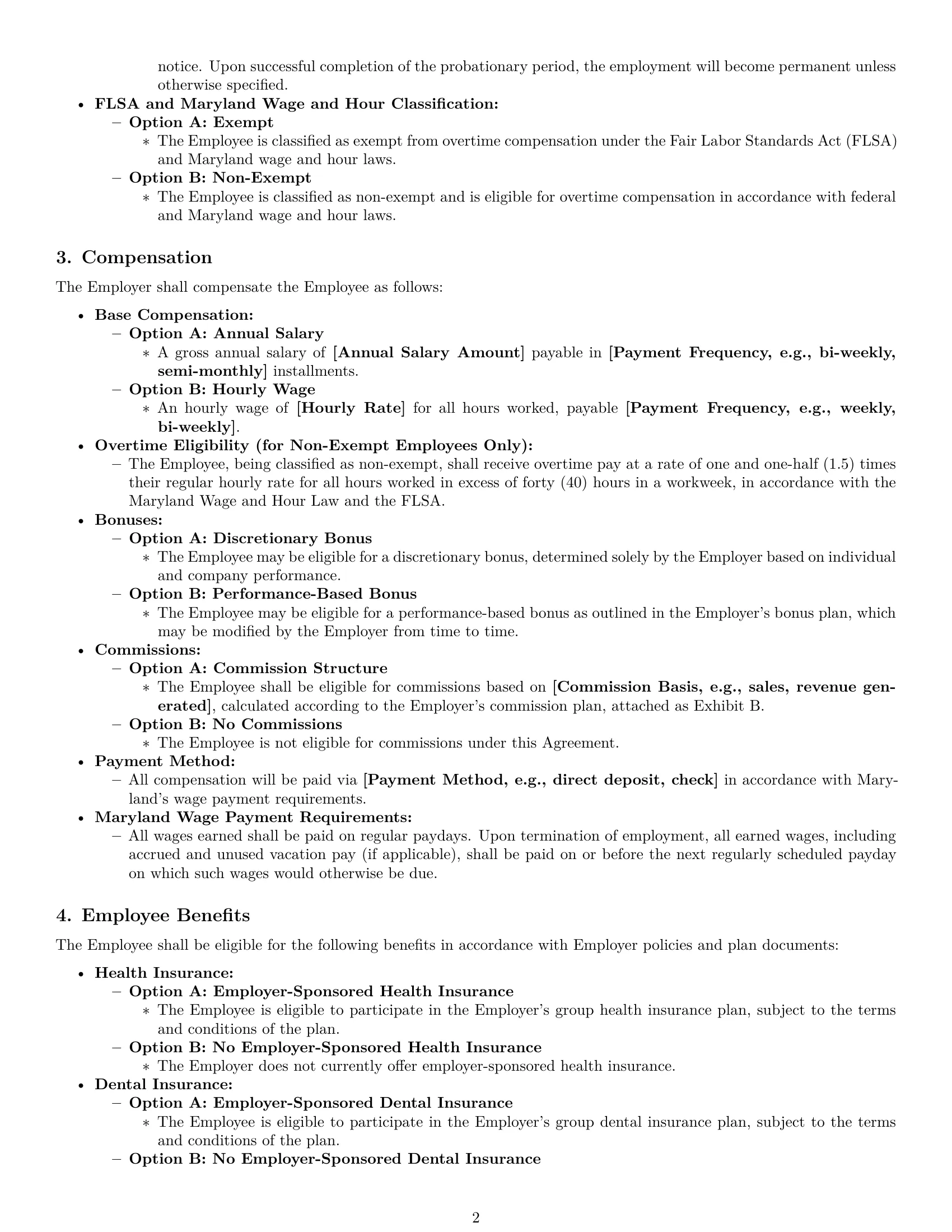 Preview page 2 of Pro Maryland employment contract template