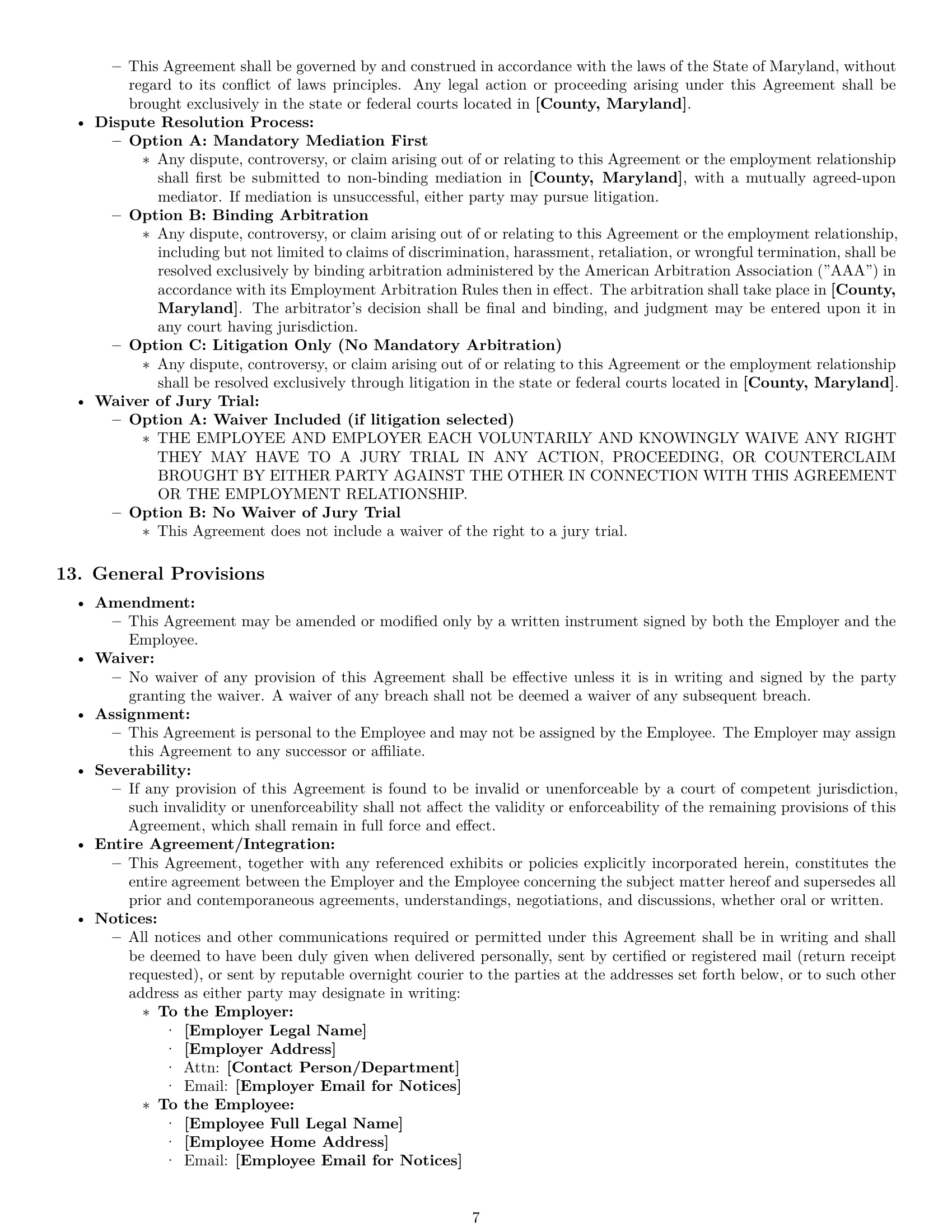 Preview page 7 of Pro Maryland employment contract template