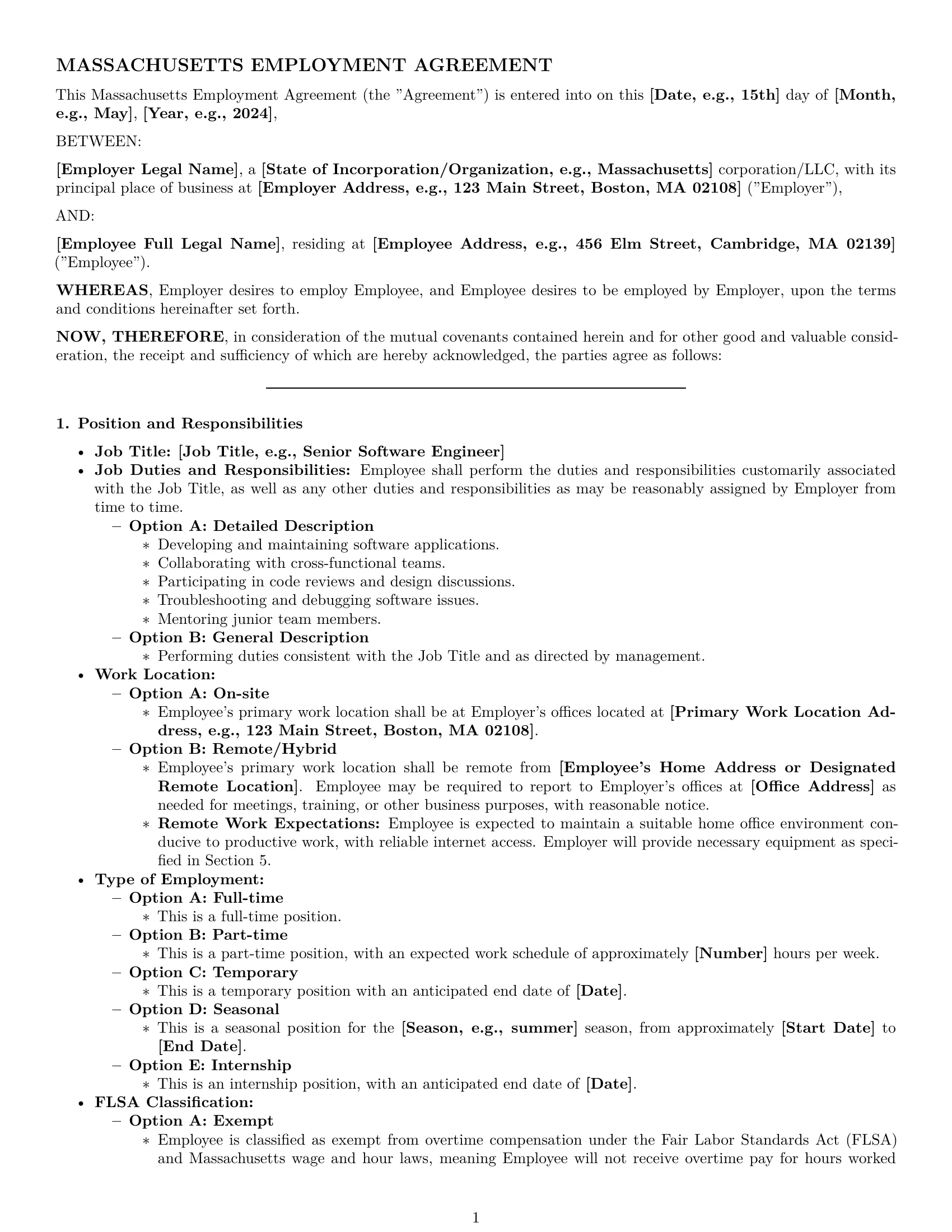 Preview page 1 of Pro Massachusetts employment contract template