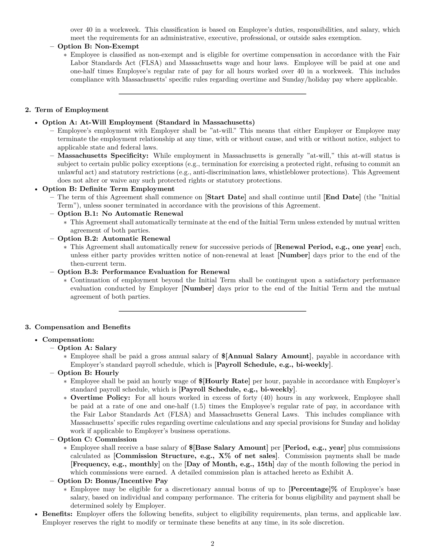 Preview page 2 of Pro Massachusetts employment contract template