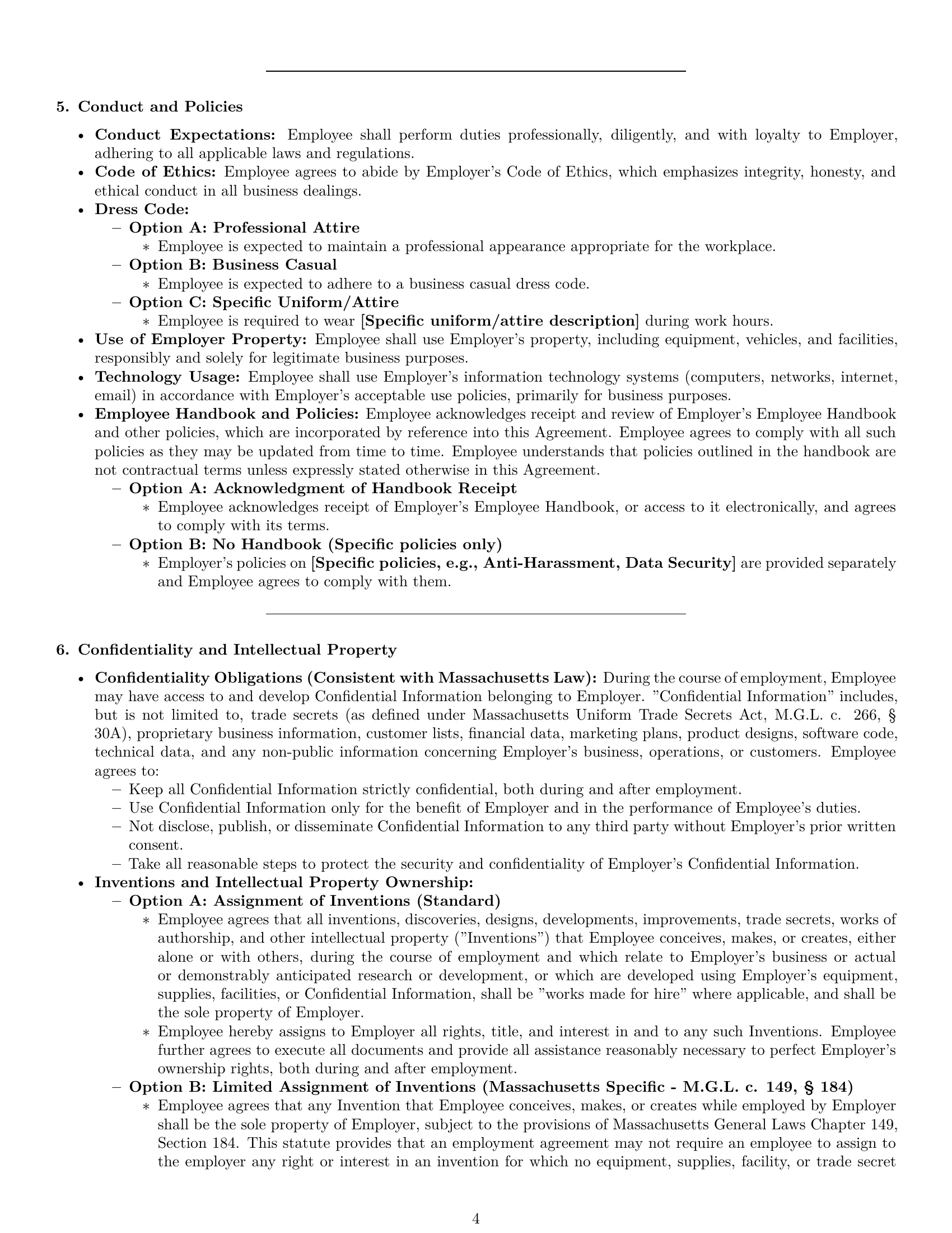 Preview page 4 of Pro Massachusetts employment contract template