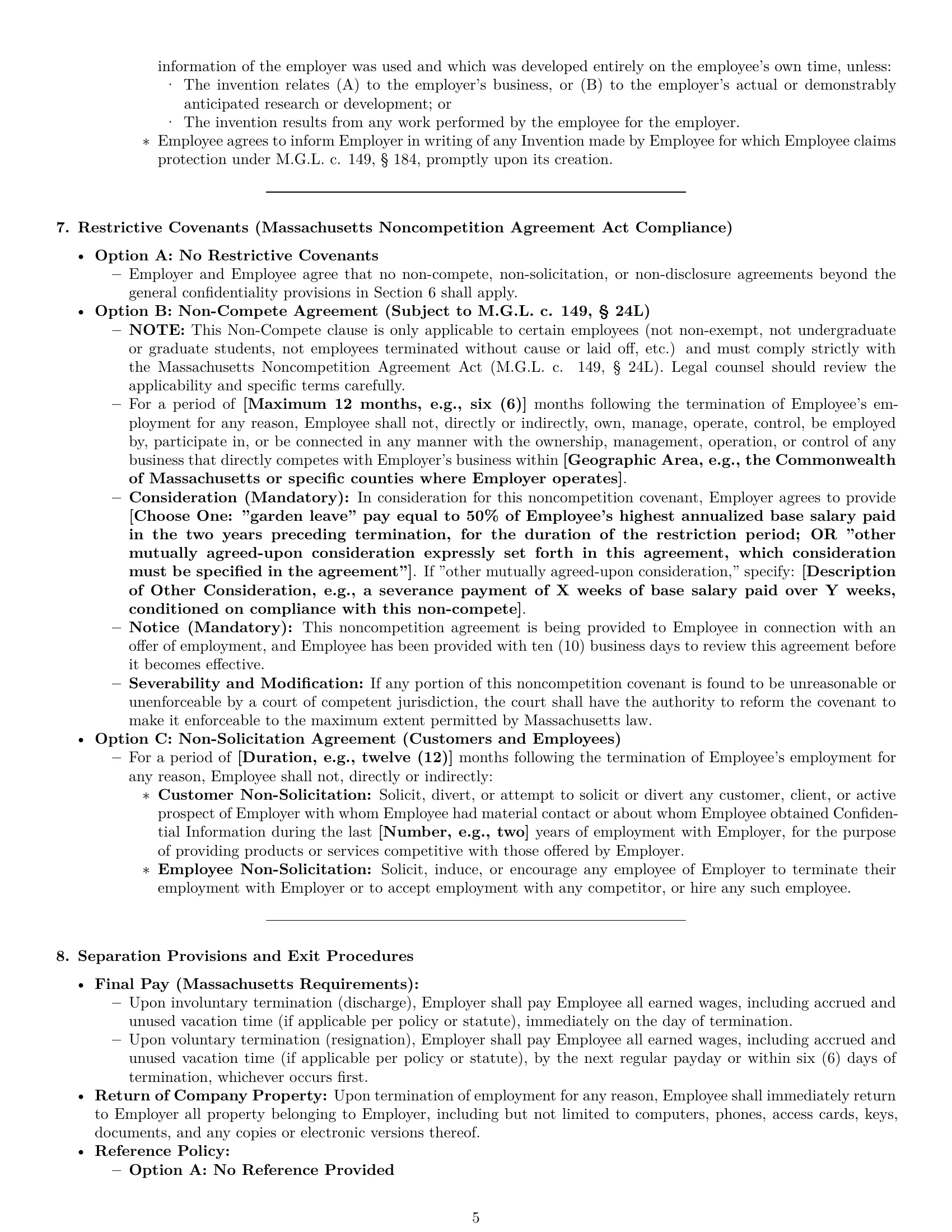 Preview page 5 of Pro Massachusetts employment contract template