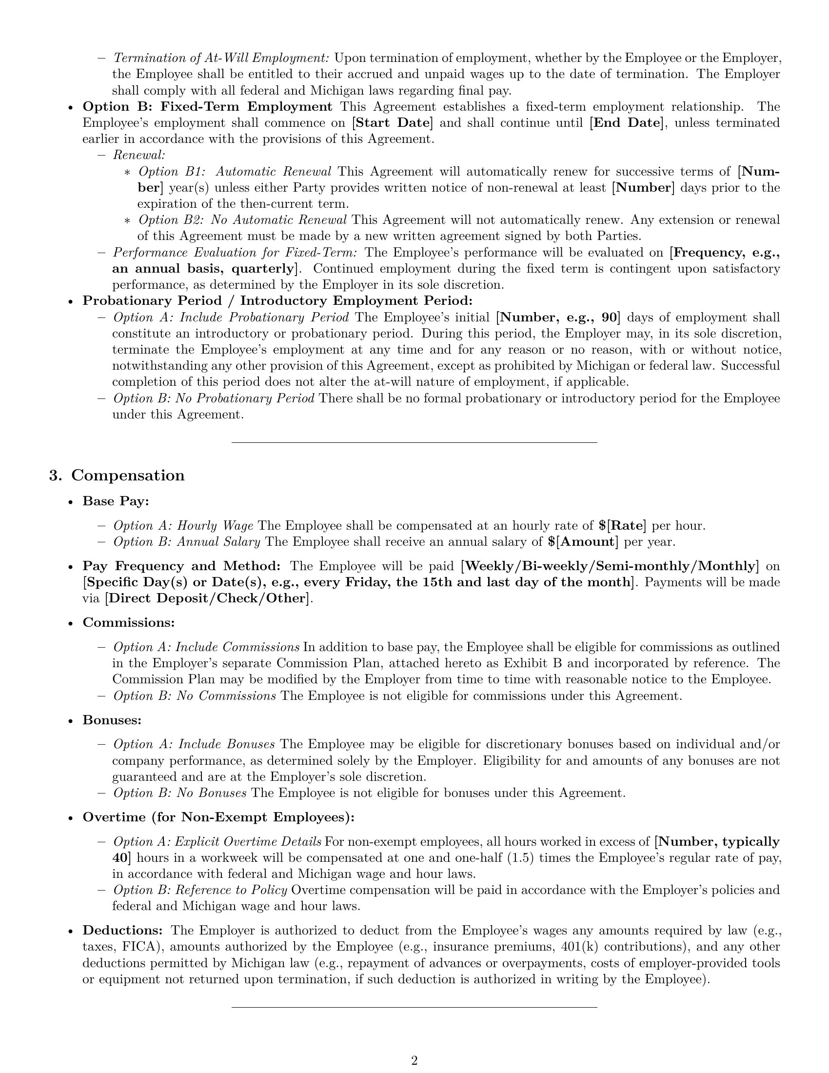 Preview page 2 of Pro Michigan employment contract template