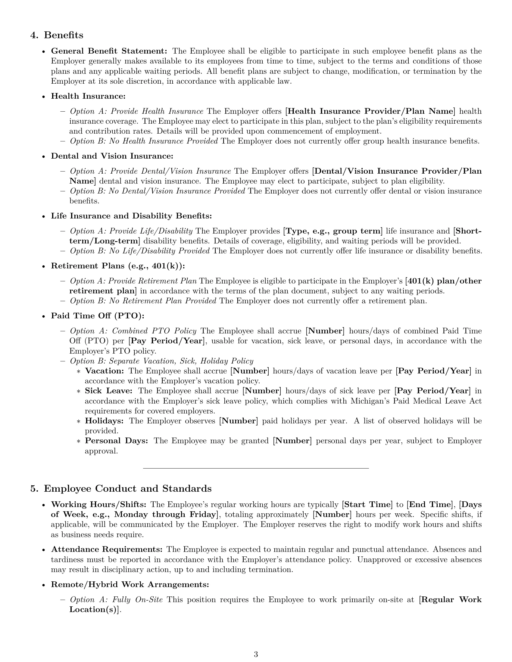 Preview page 3 of Pro Michigan employment contract template