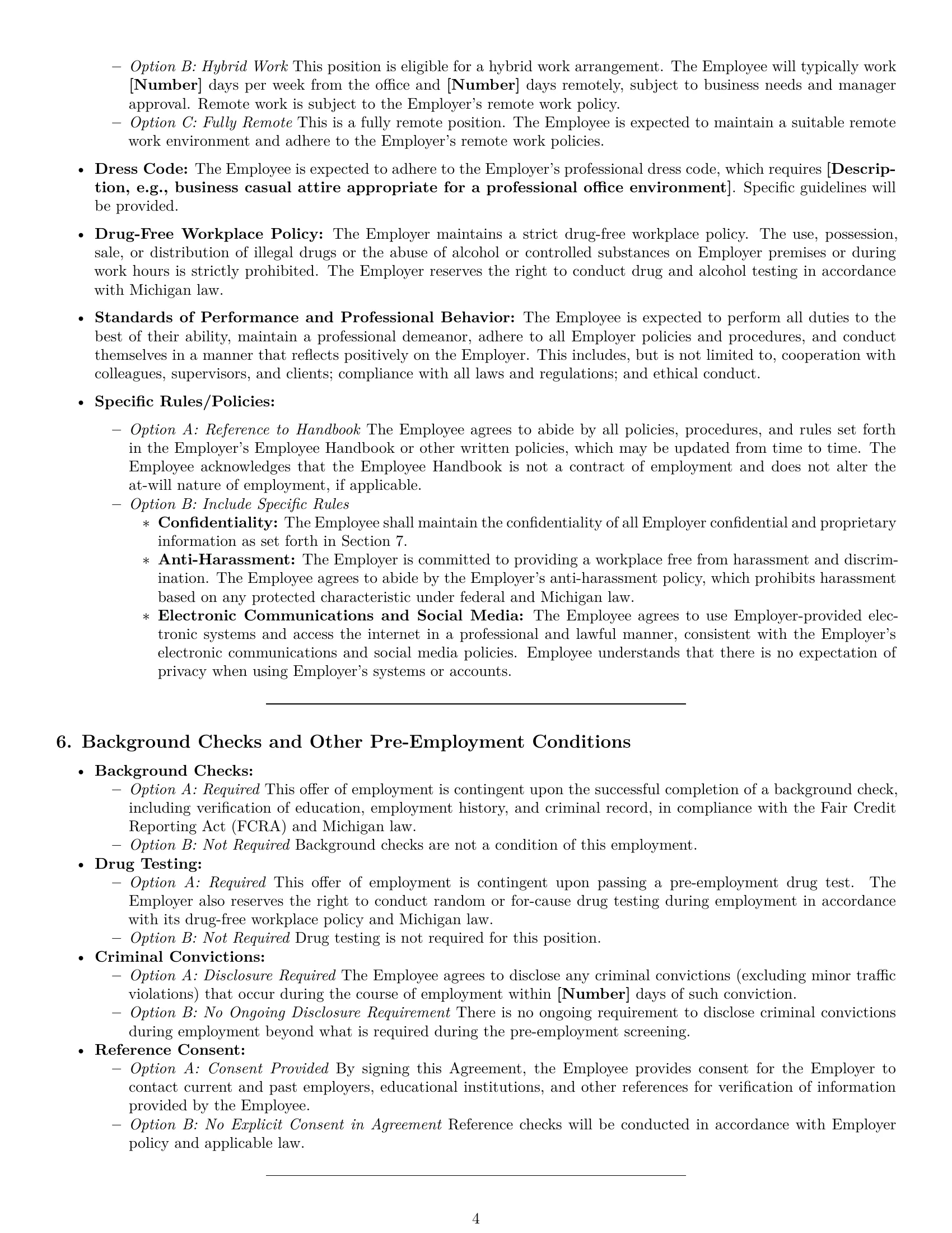 Preview page 4 of Pro Michigan employment contract template