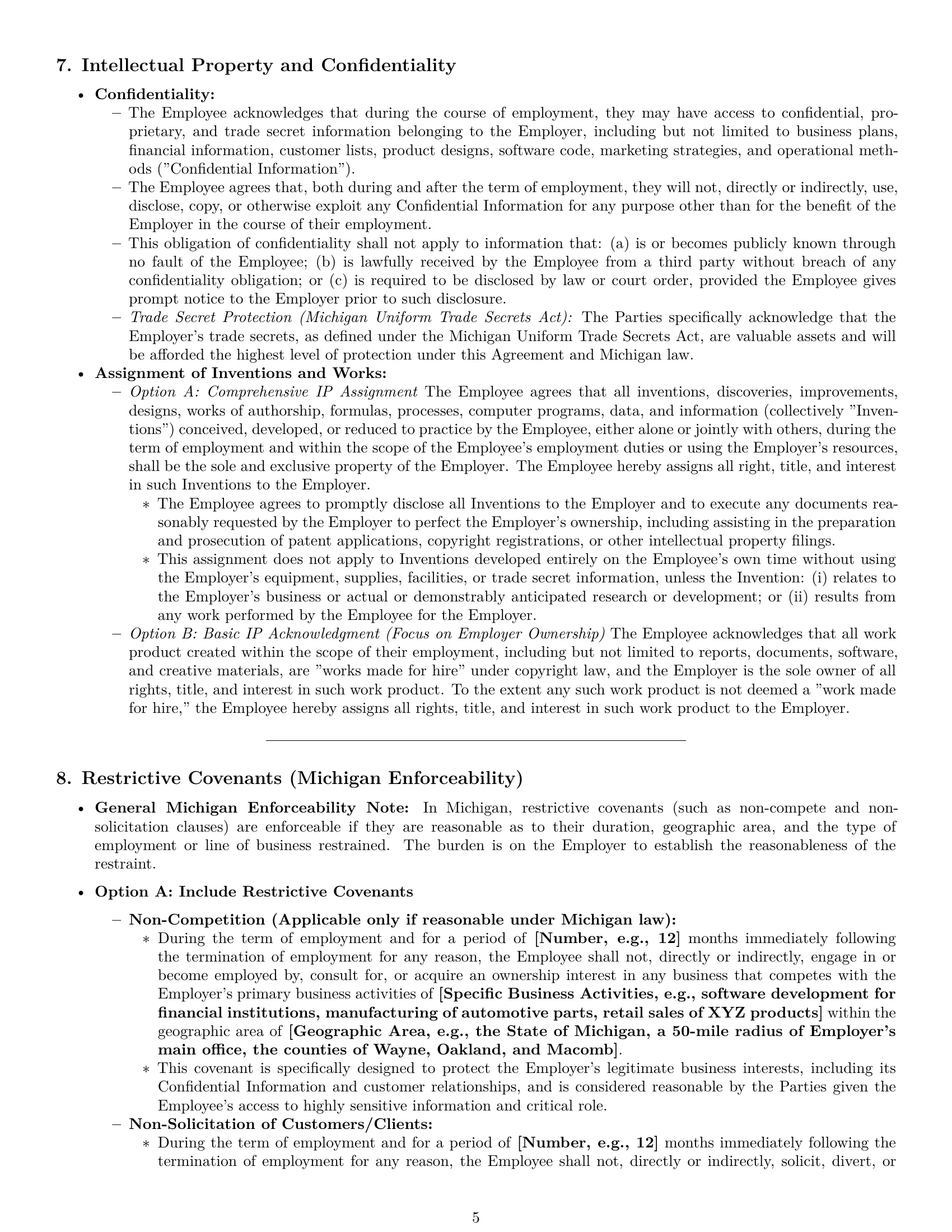Preview page 5 of Pro Michigan employment contract template