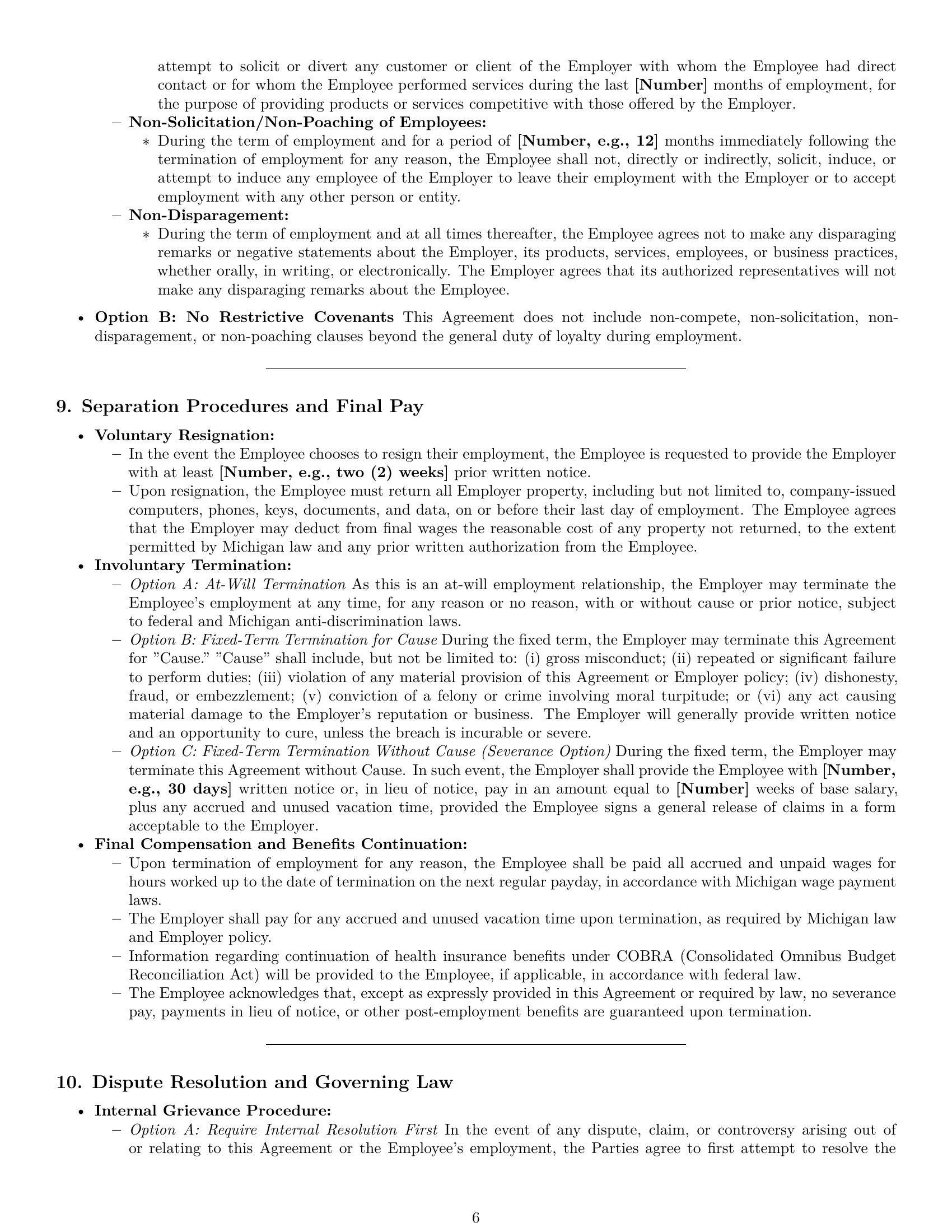 Preview page 6 of Pro Michigan employment contract template