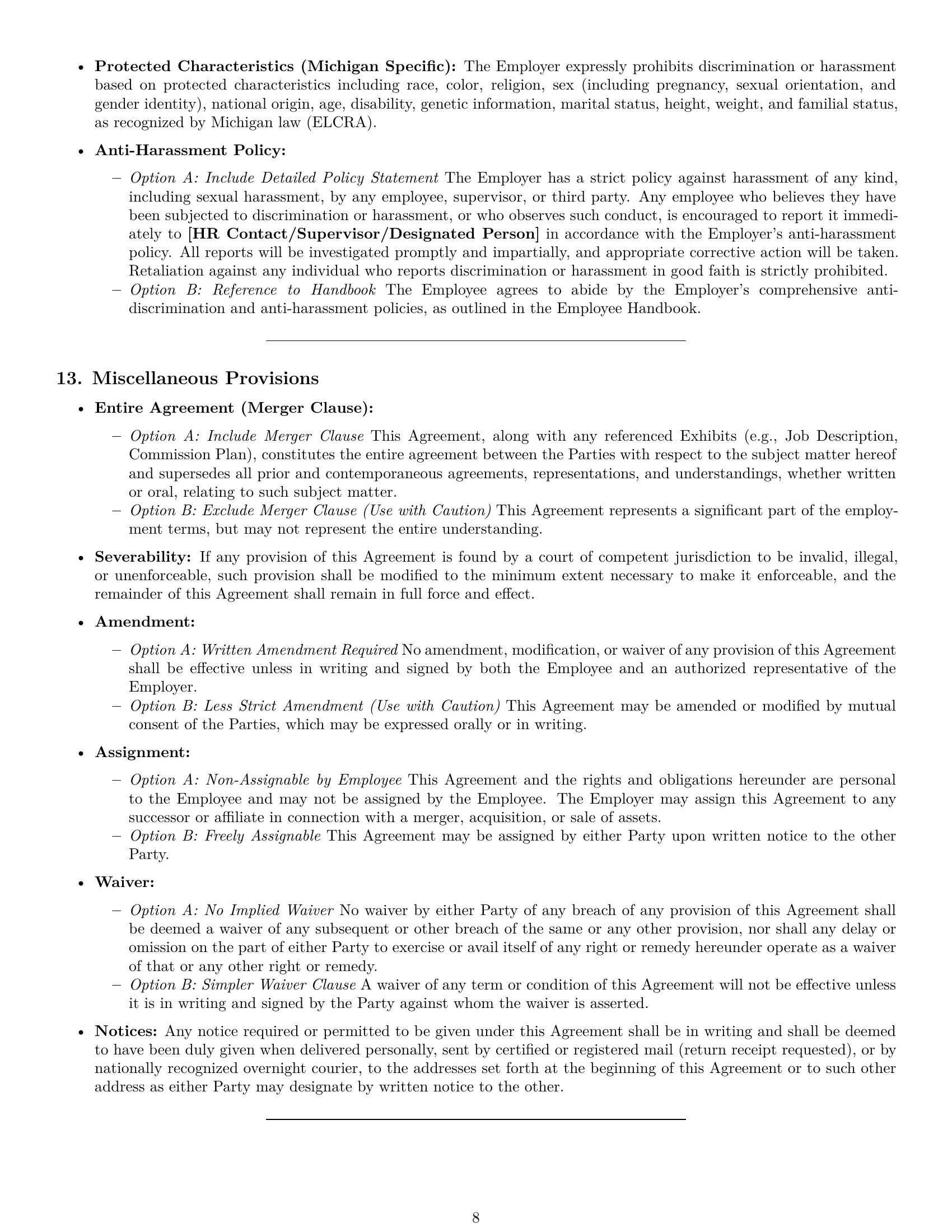 Preview page 8 of Pro Michigan employment contract template