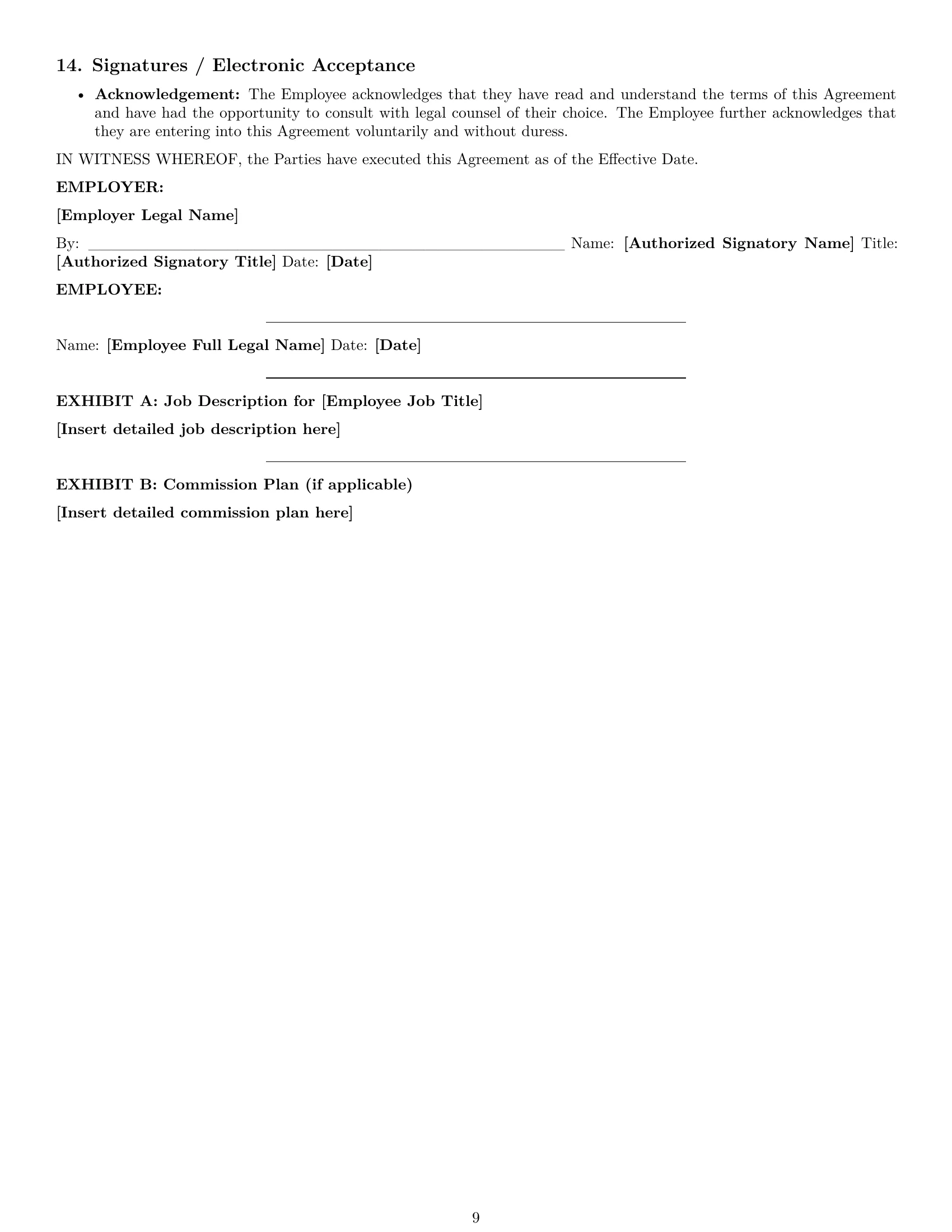 Preview page 9 of Pro Michigan employment contract template