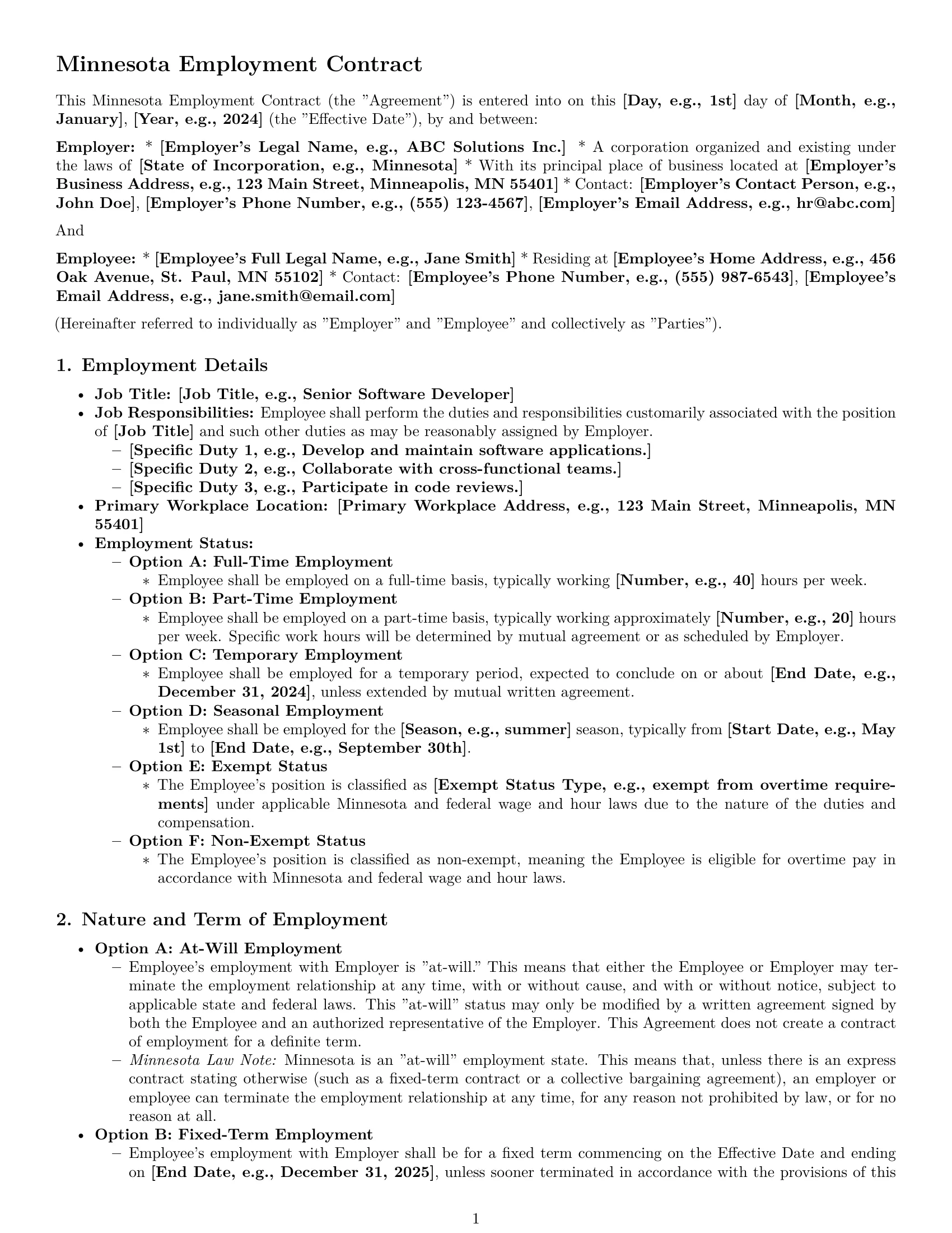 Preview page 1 of Pro Minnesota employment contract template