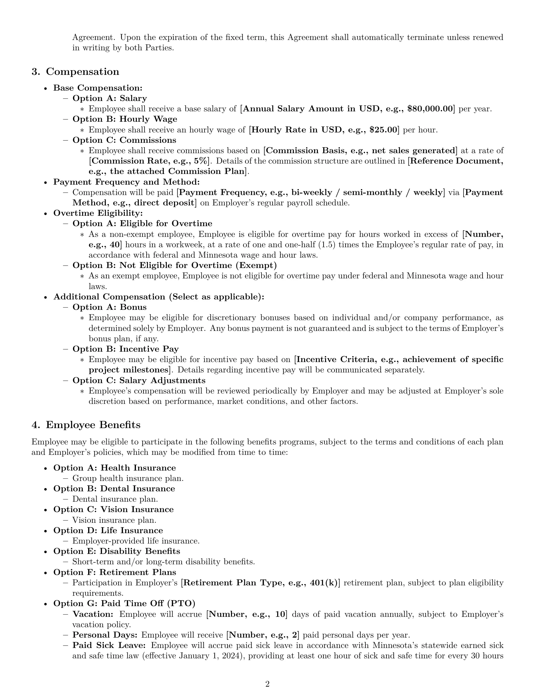 Preview page 2 of Pro Minnesota employment contract template