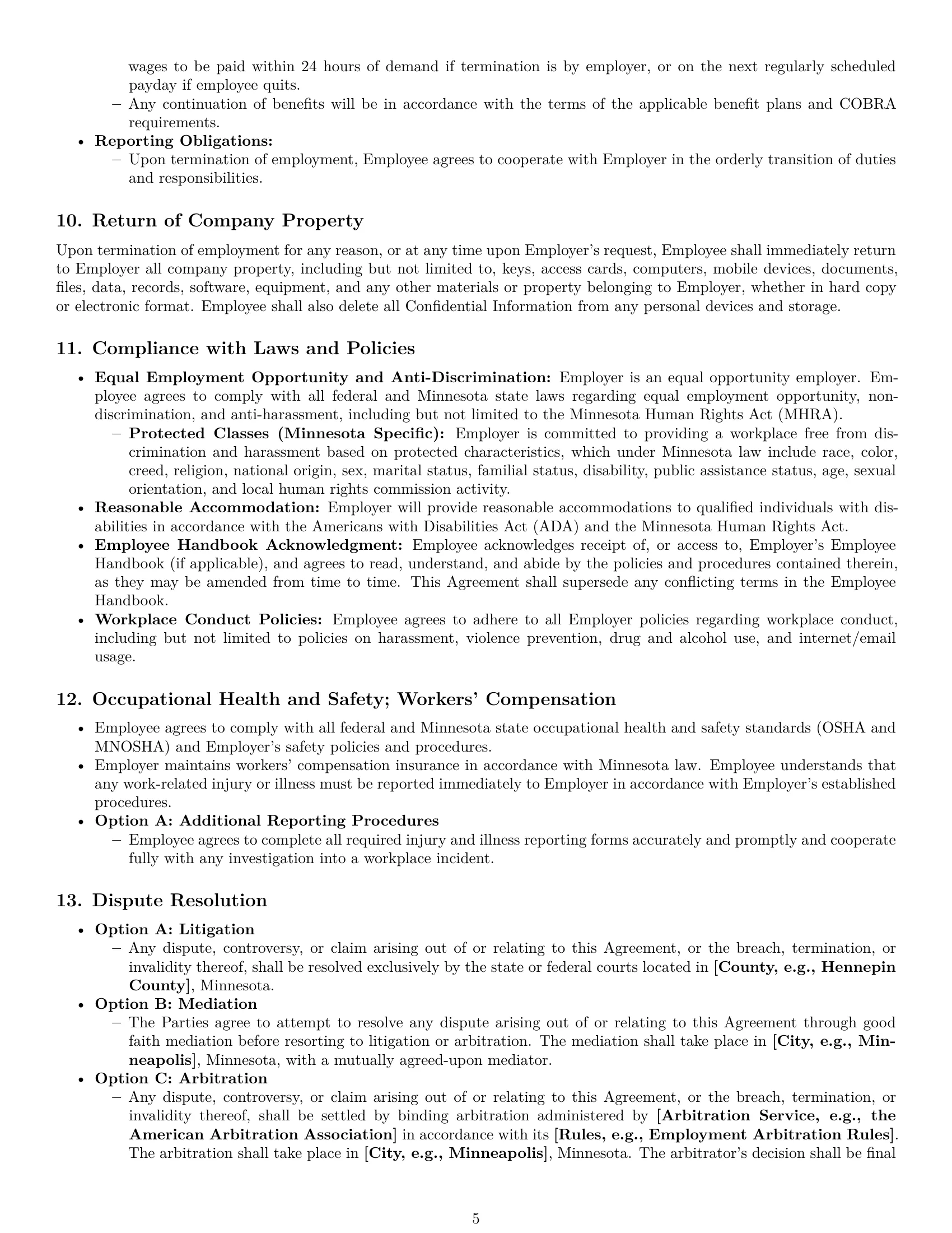 Preview page 5 of Pro Minnesota employment contract template