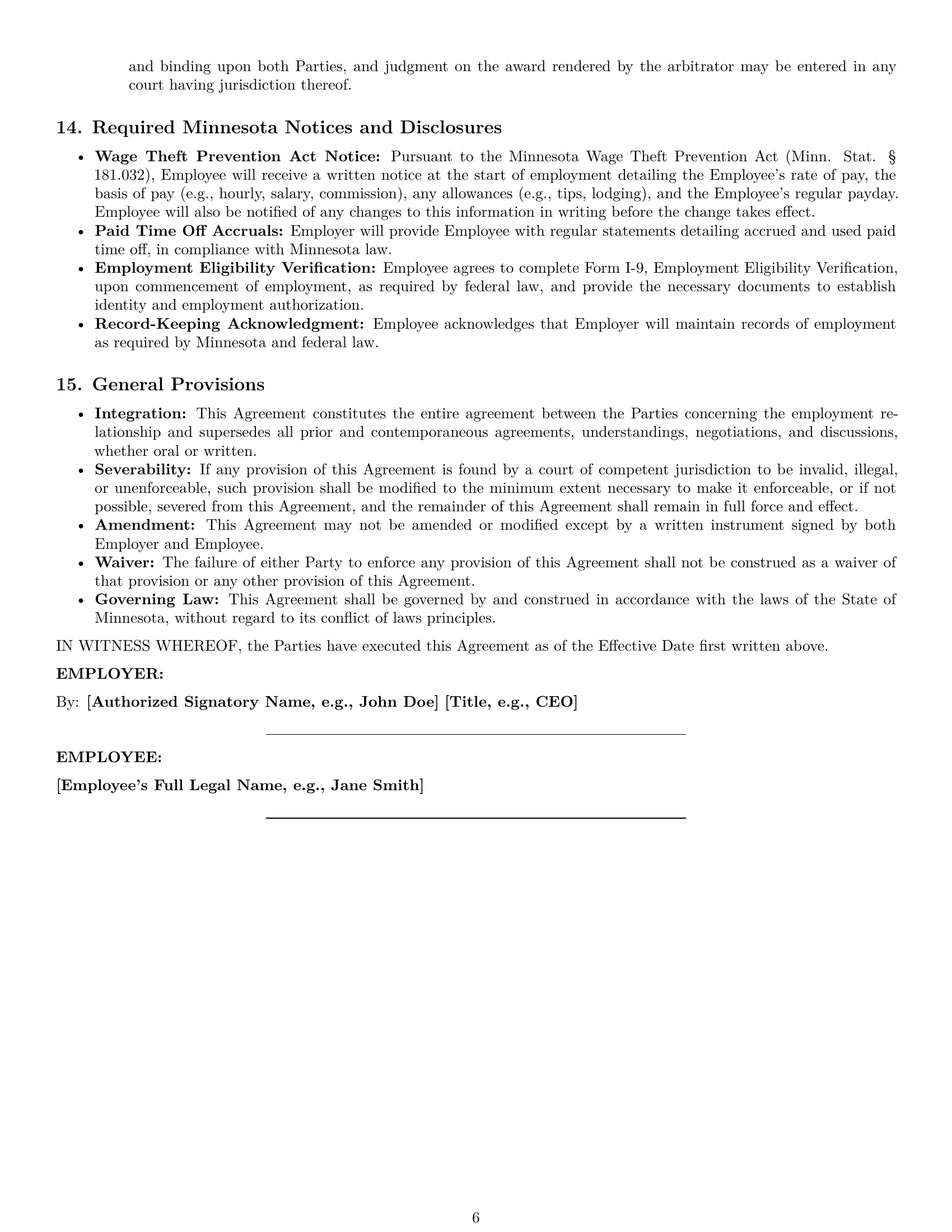 Preview page 6 of Pro Minnesota employment contract template