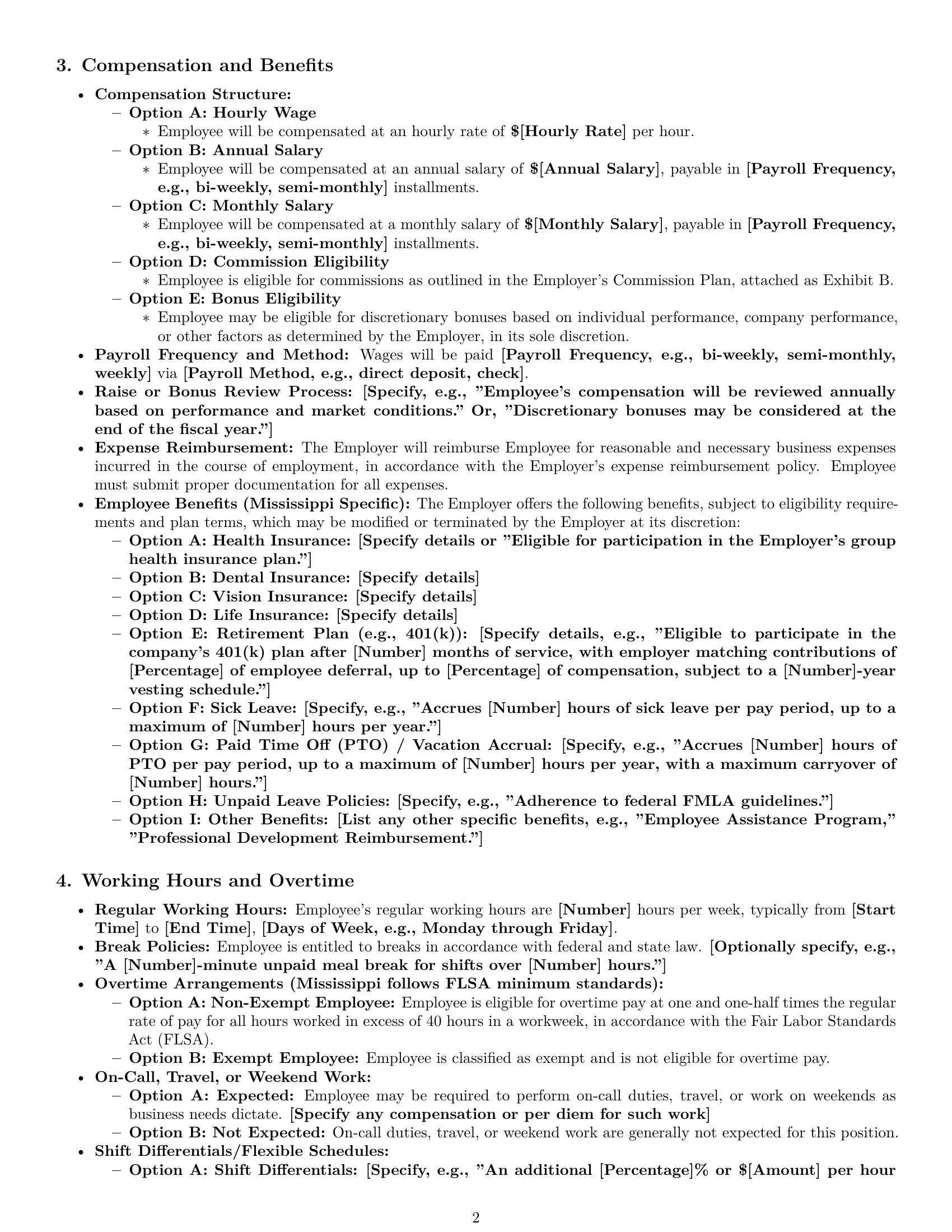 Preview page 2 of Pro Mississippi employment contract template