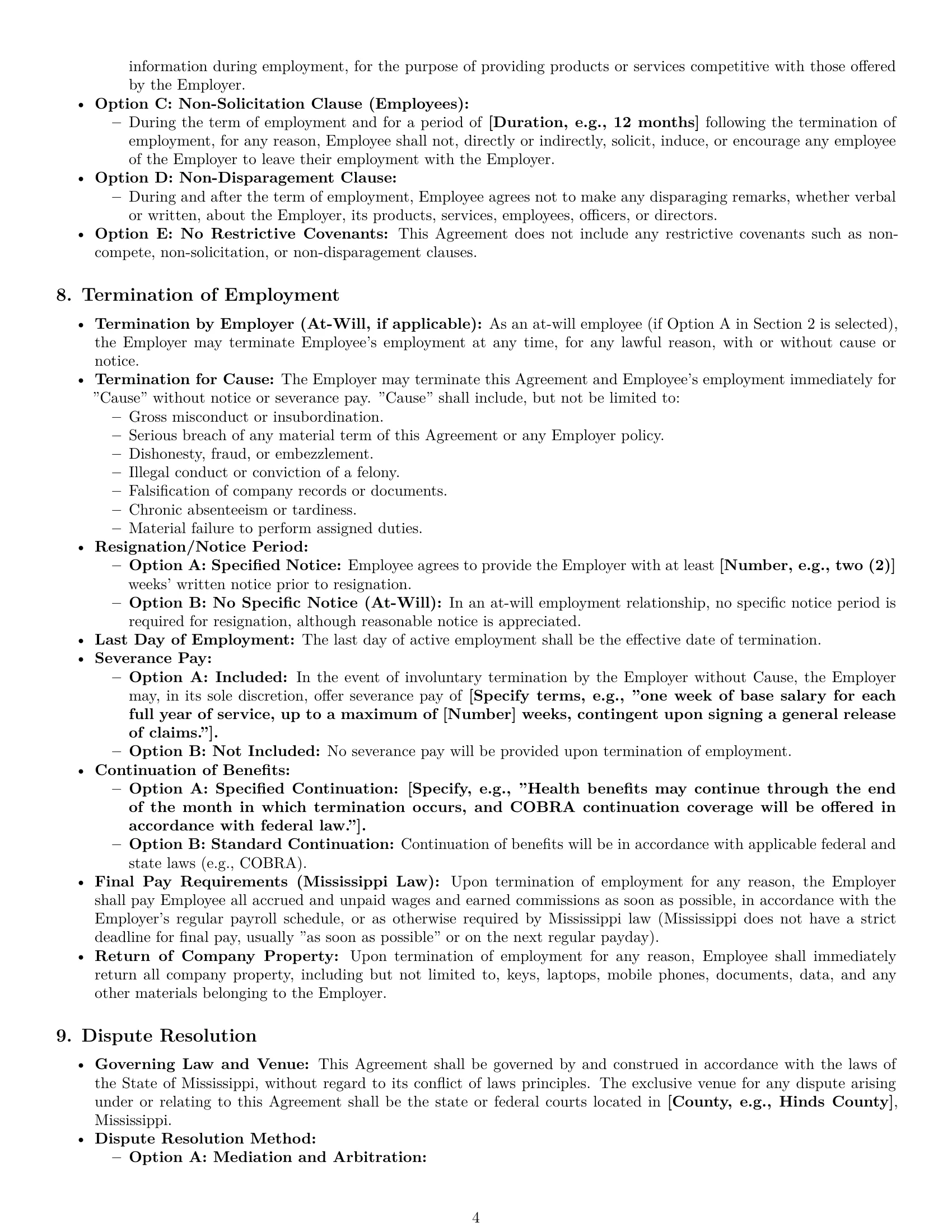 Preview page 4 of Pro Mississippi employment contract template