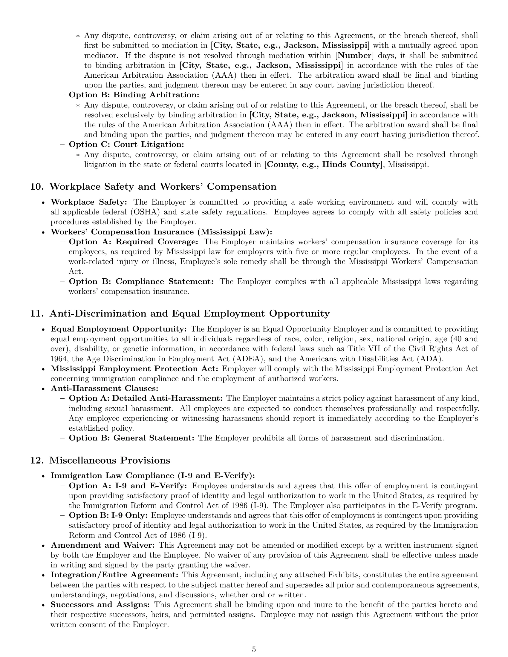 Preview page 5 of Pro Mississippi employment contract template
