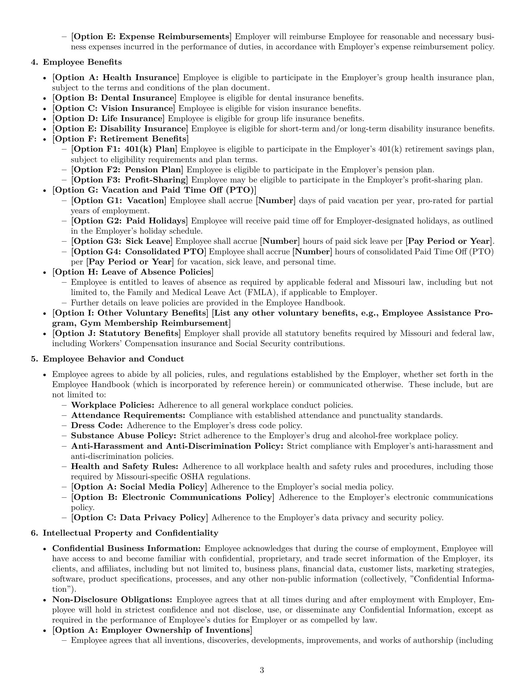 Preview page 3 of Pro Missouri employment contract template