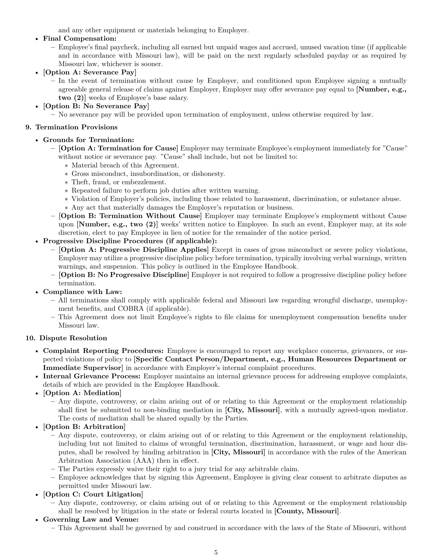 Preview page 5 of Pro Missouri employment contract template