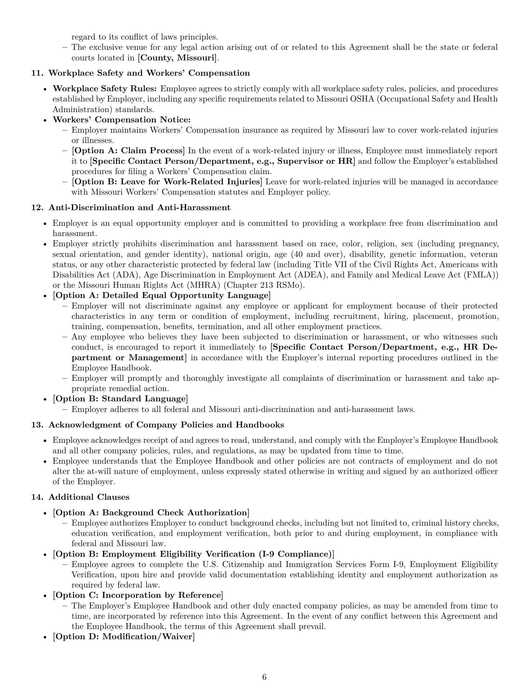 Preview page 6 of Pro Missouri employment contract template