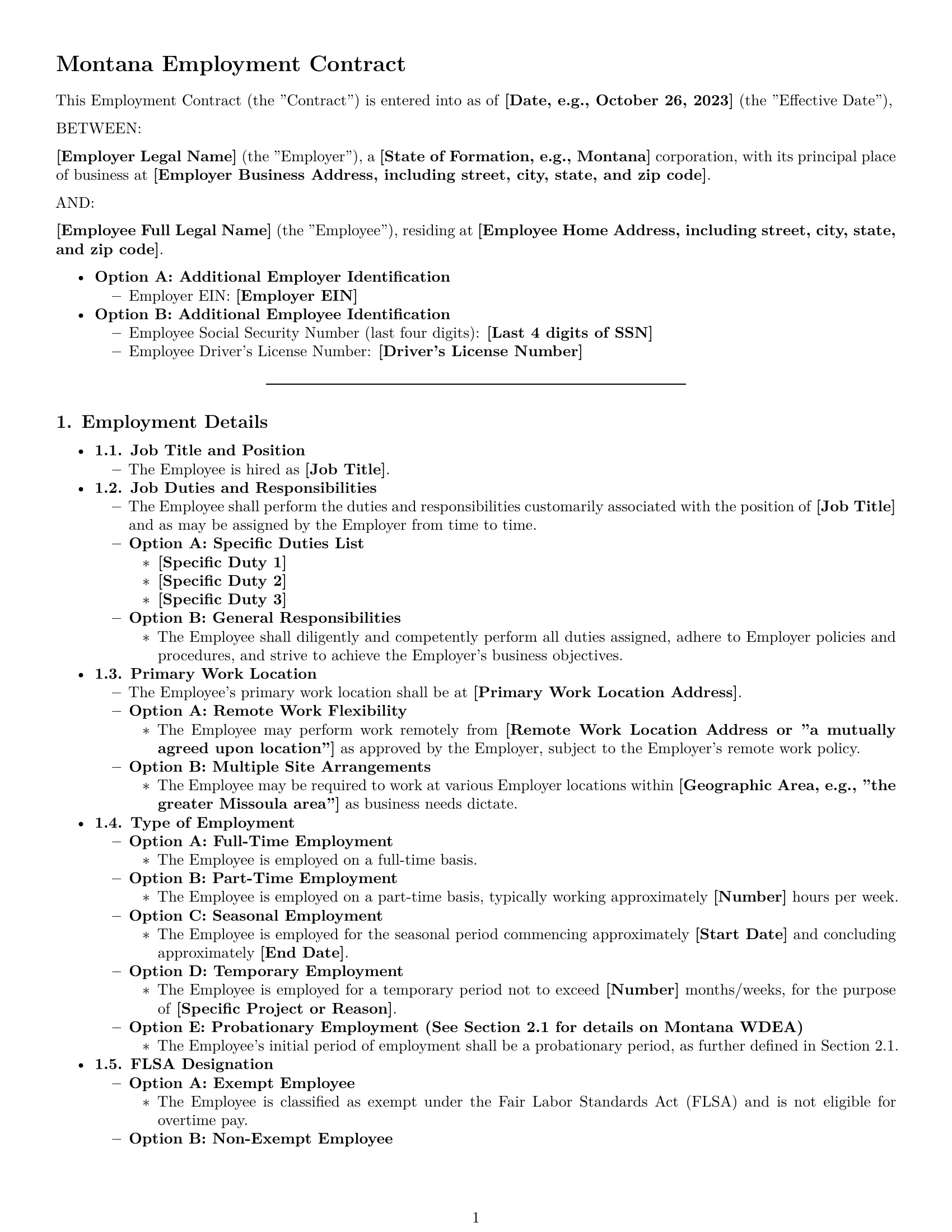 Preview page 1 of Pro Montana employment contract template