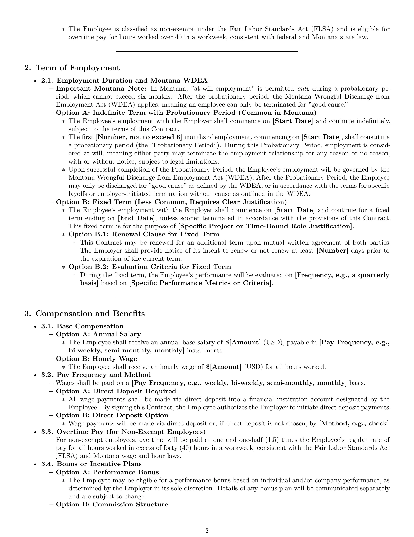Preview page 2 of Pro Montana employment contract template