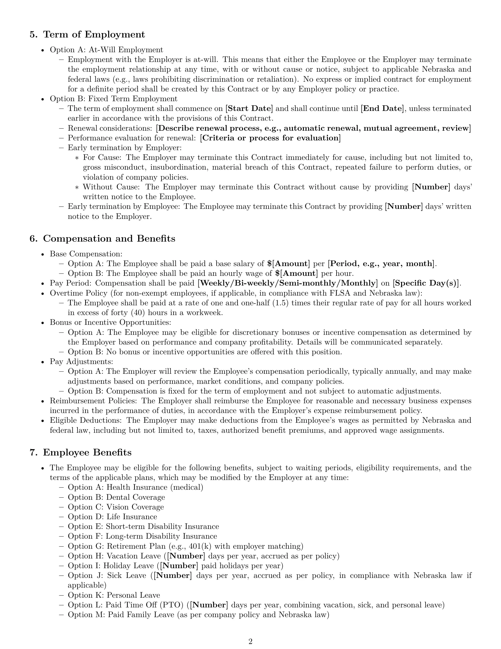 Preview page 2 of Pro Nebraska employment contract template