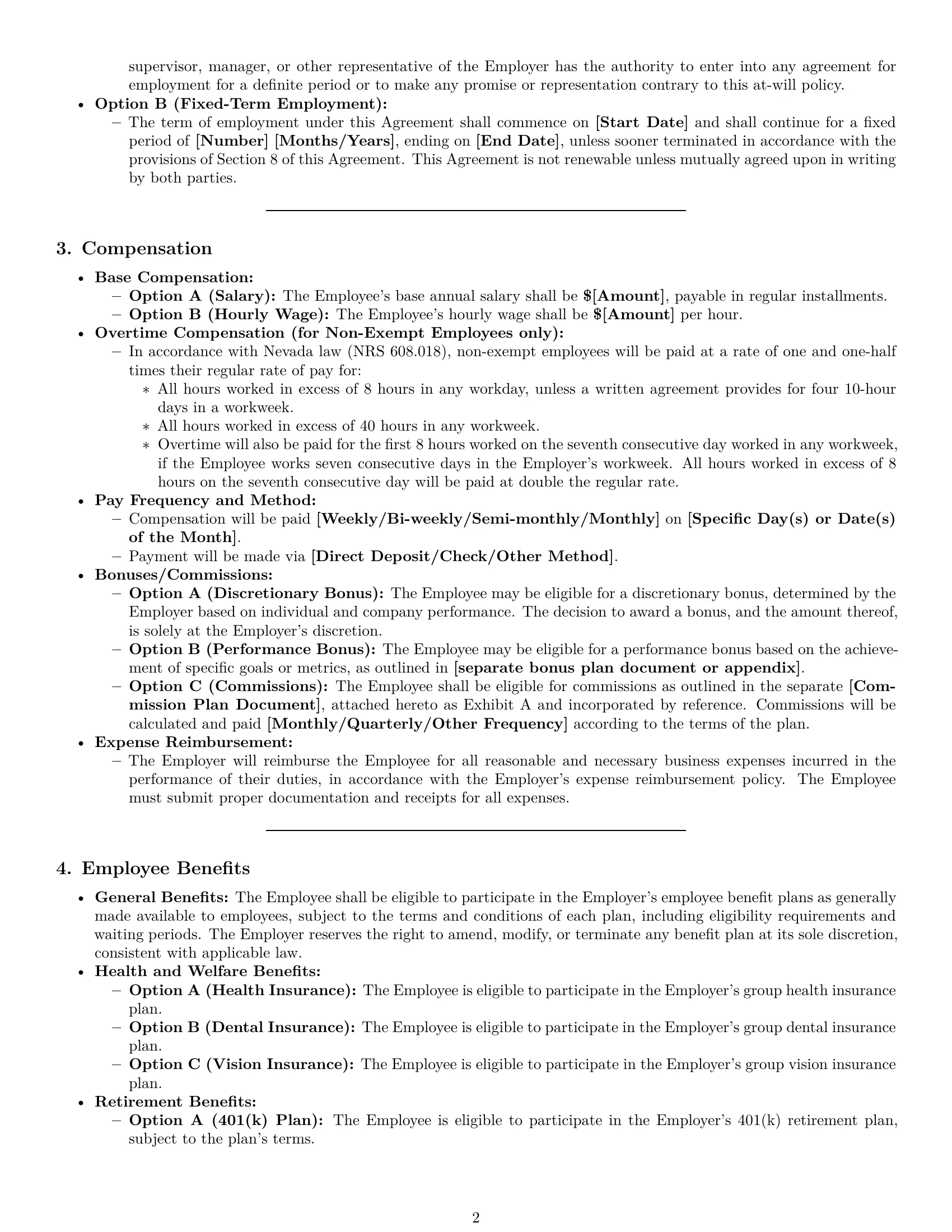 Preview page 2 of Pro Nevada employment contract template