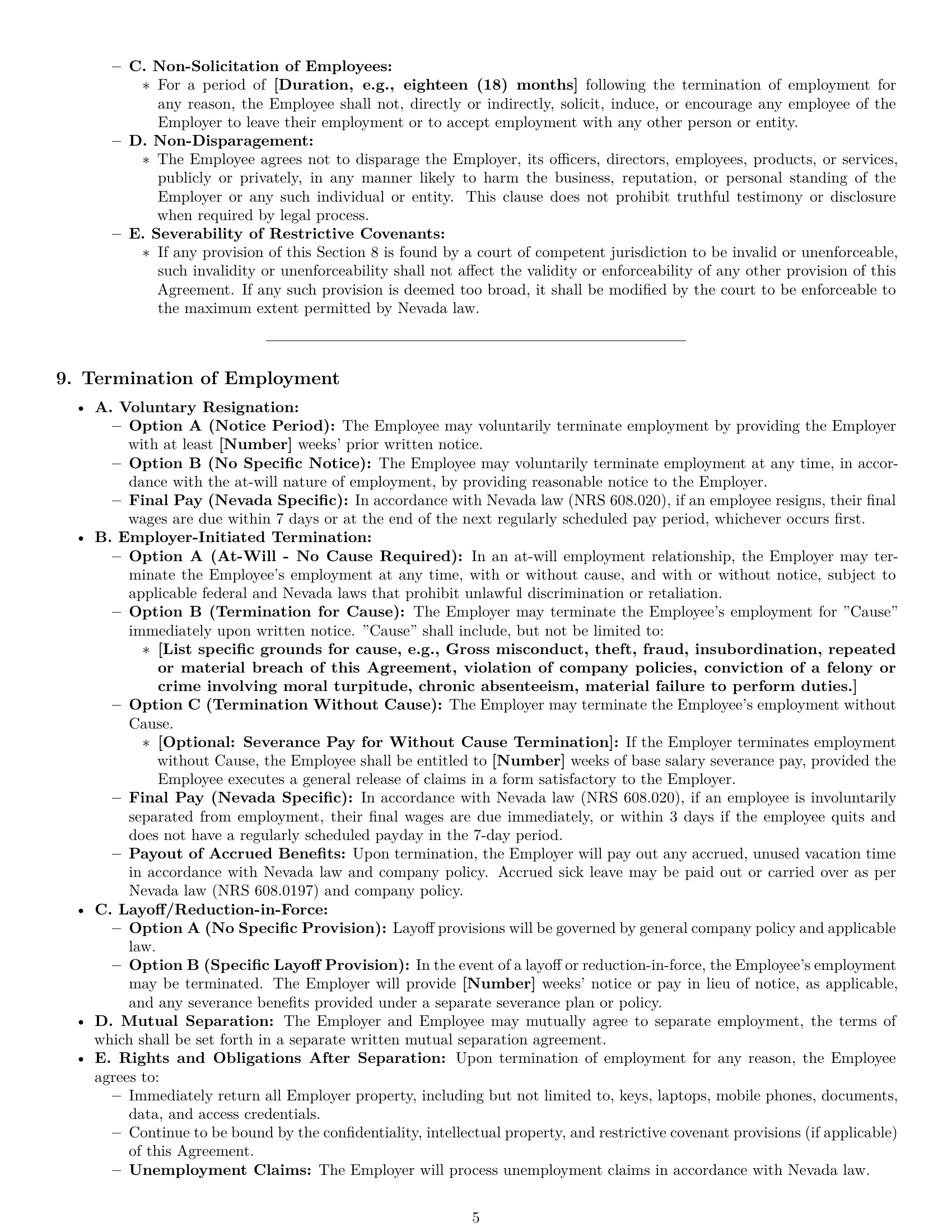 Preview page 5 of Pro Nevada employment contract template