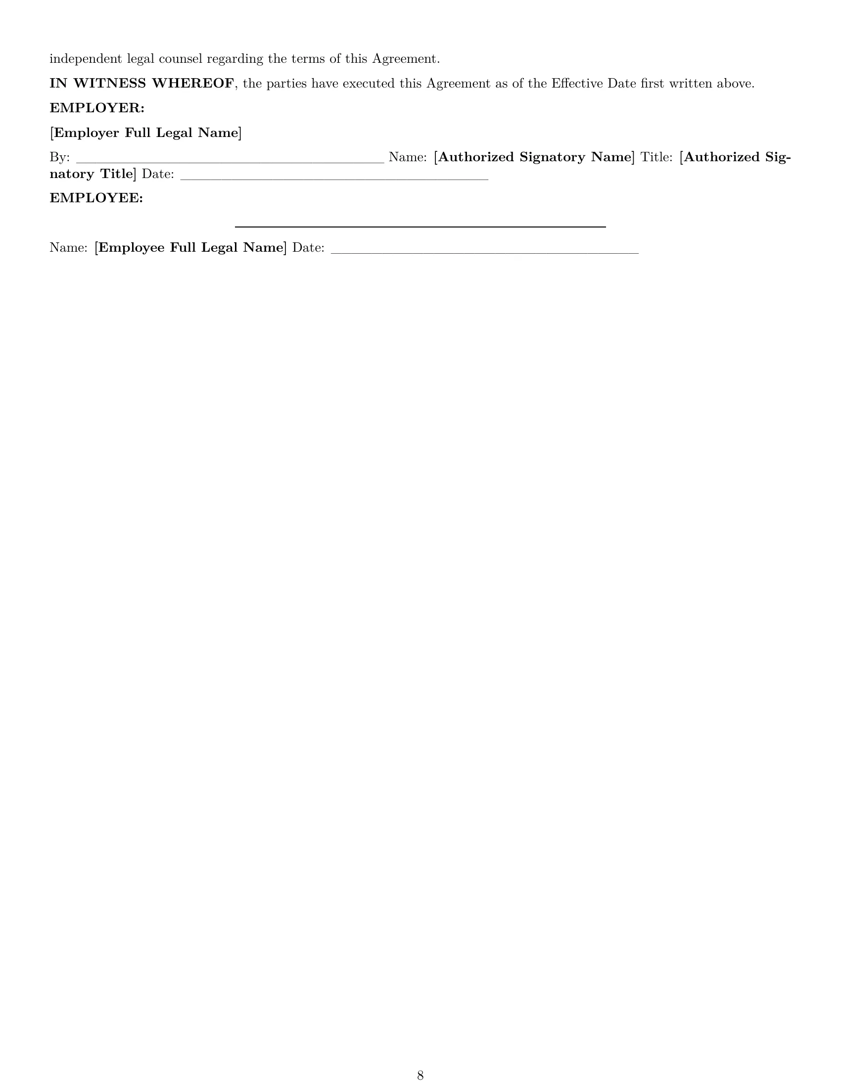 Preview page 8 of Pro Nevada employment contract template