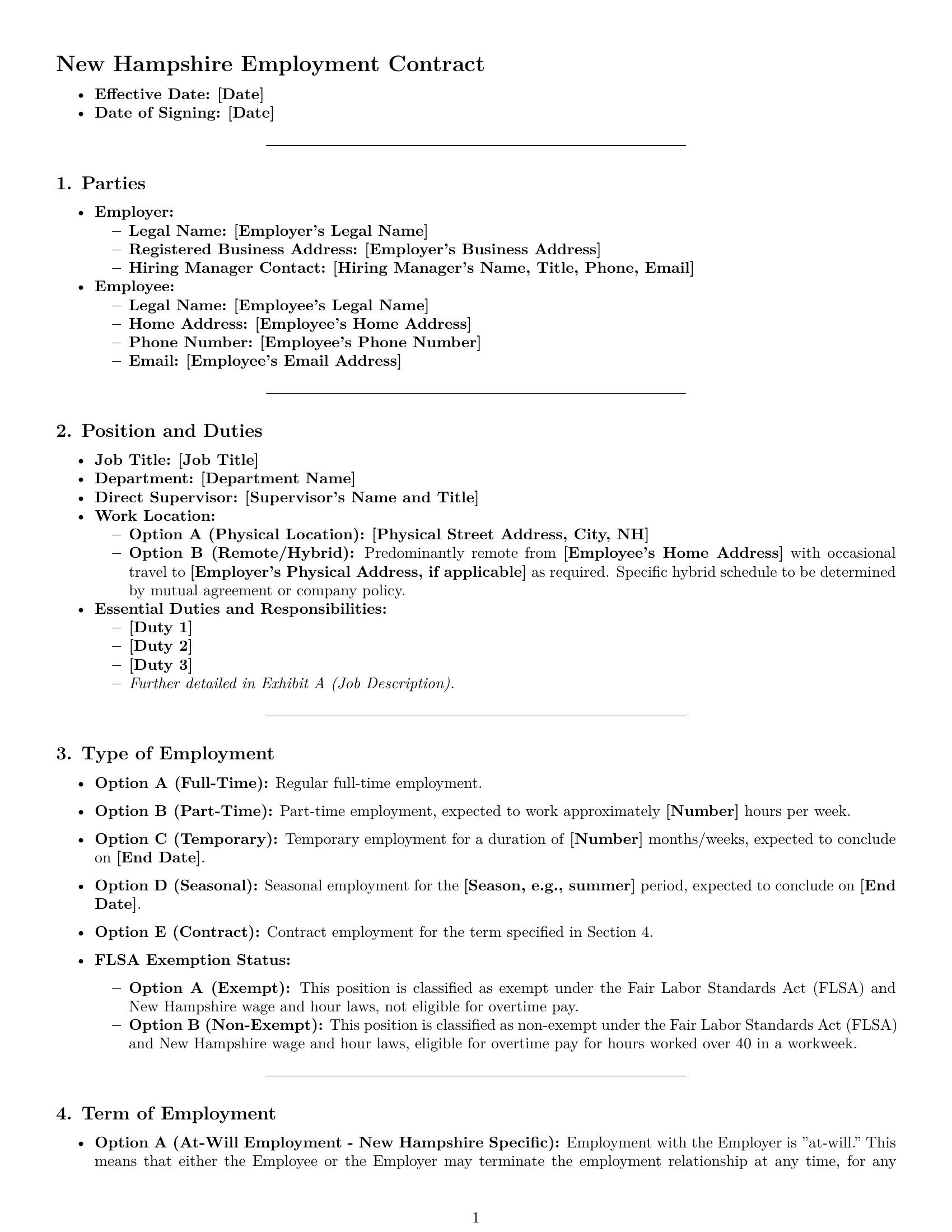 Preview page 1 of Pro New Hampshire employment contract template