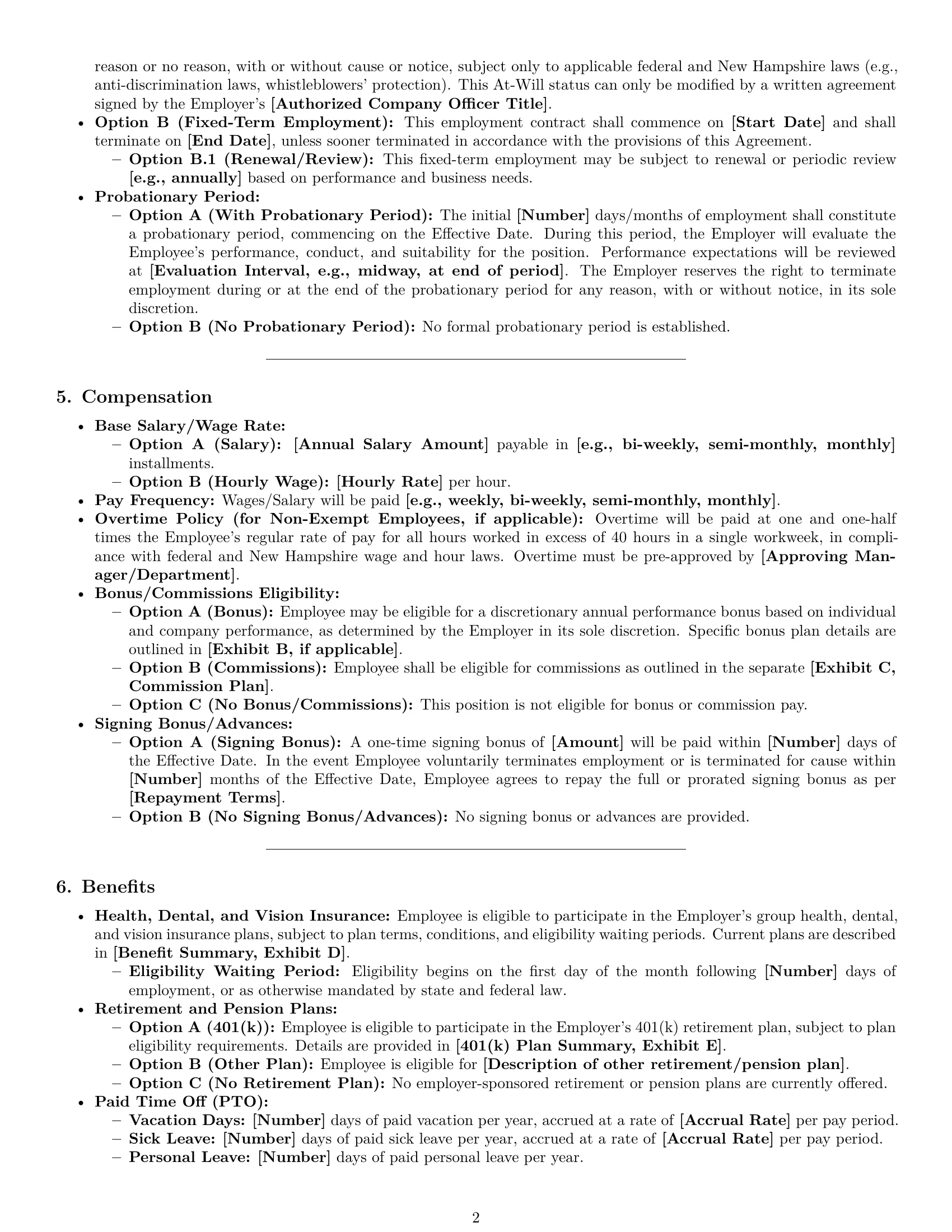 Preview page 2 of Pro New Hampshire employment contract template
