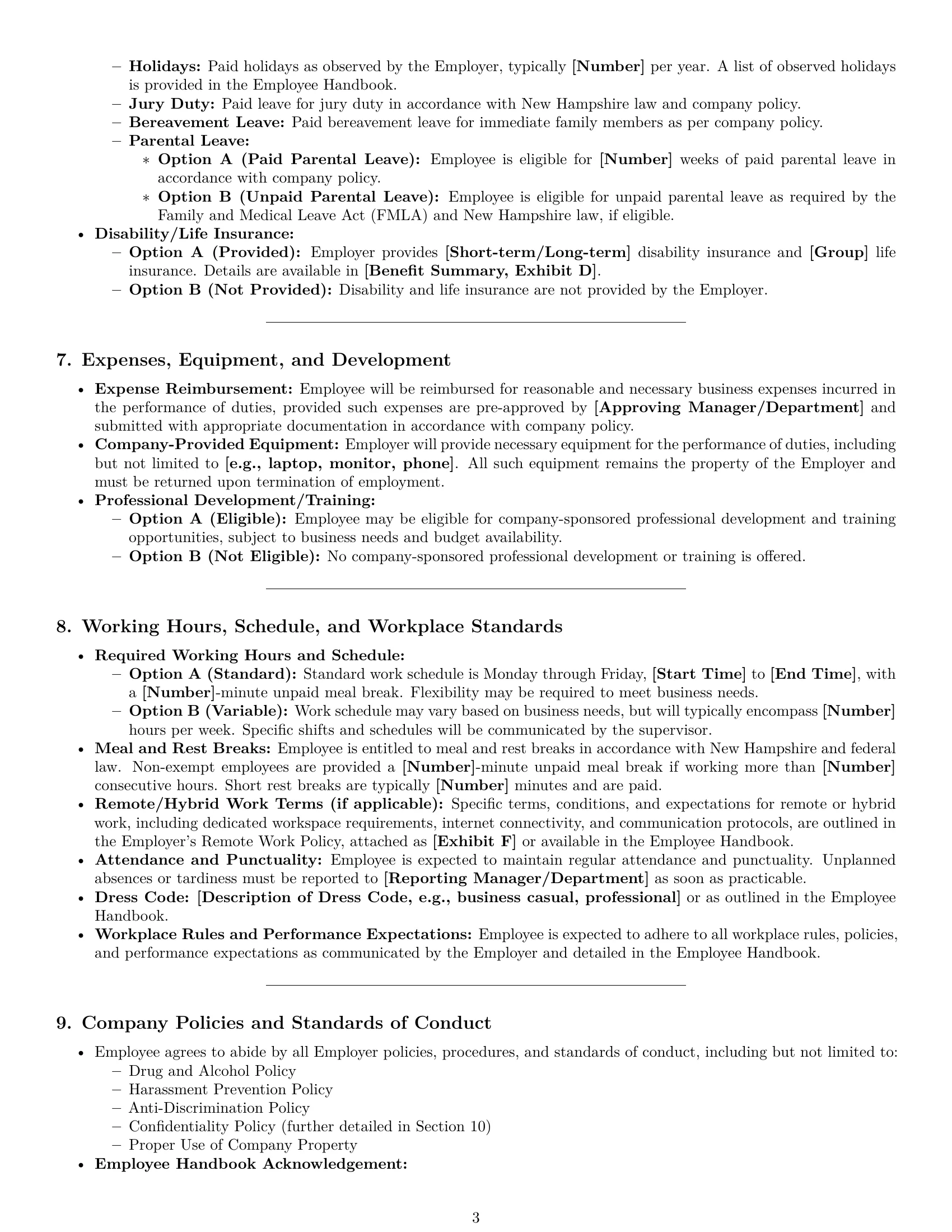 Preview page 3 of Pro New Hampshire employment contract template