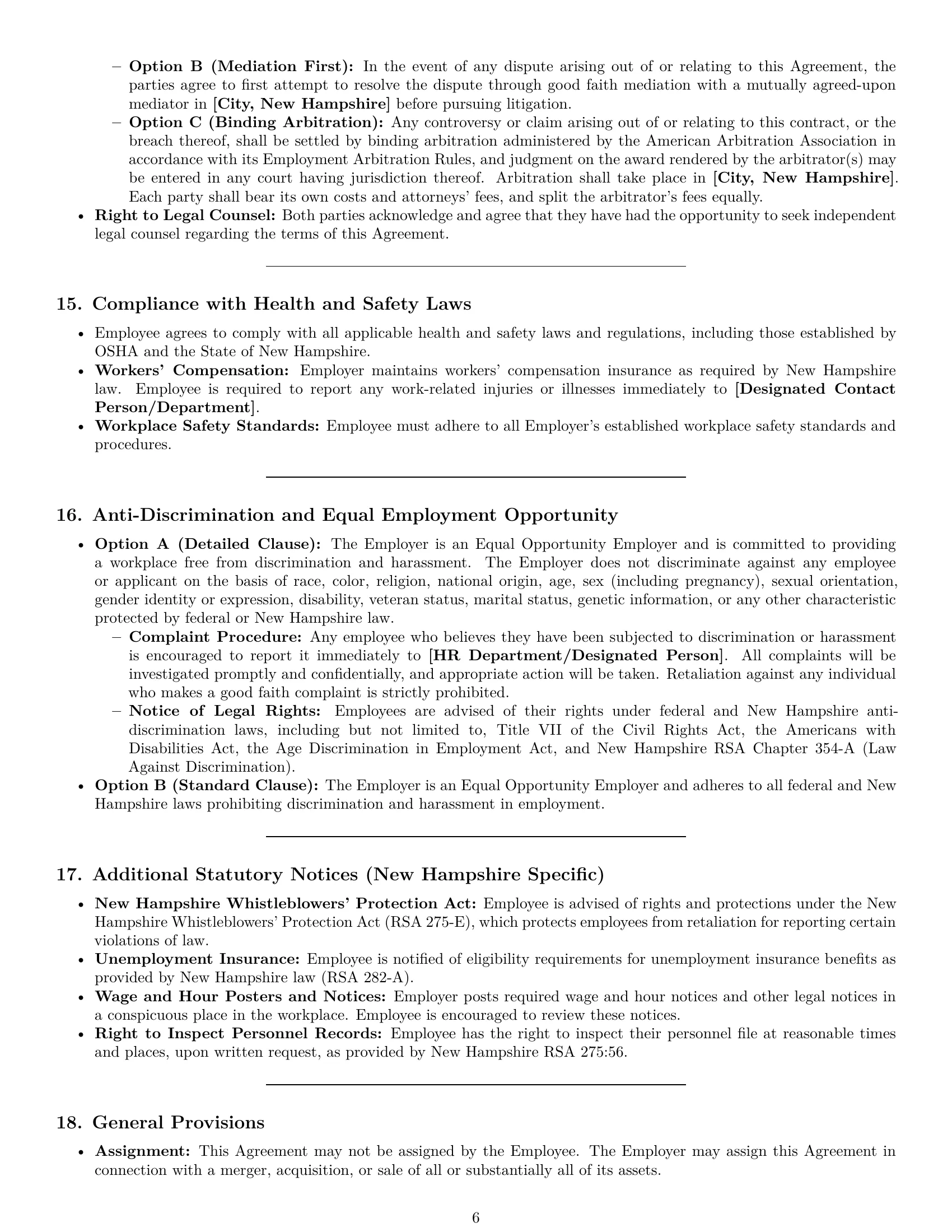 Preview page 6 of Pro New Hampshire employment contract template
