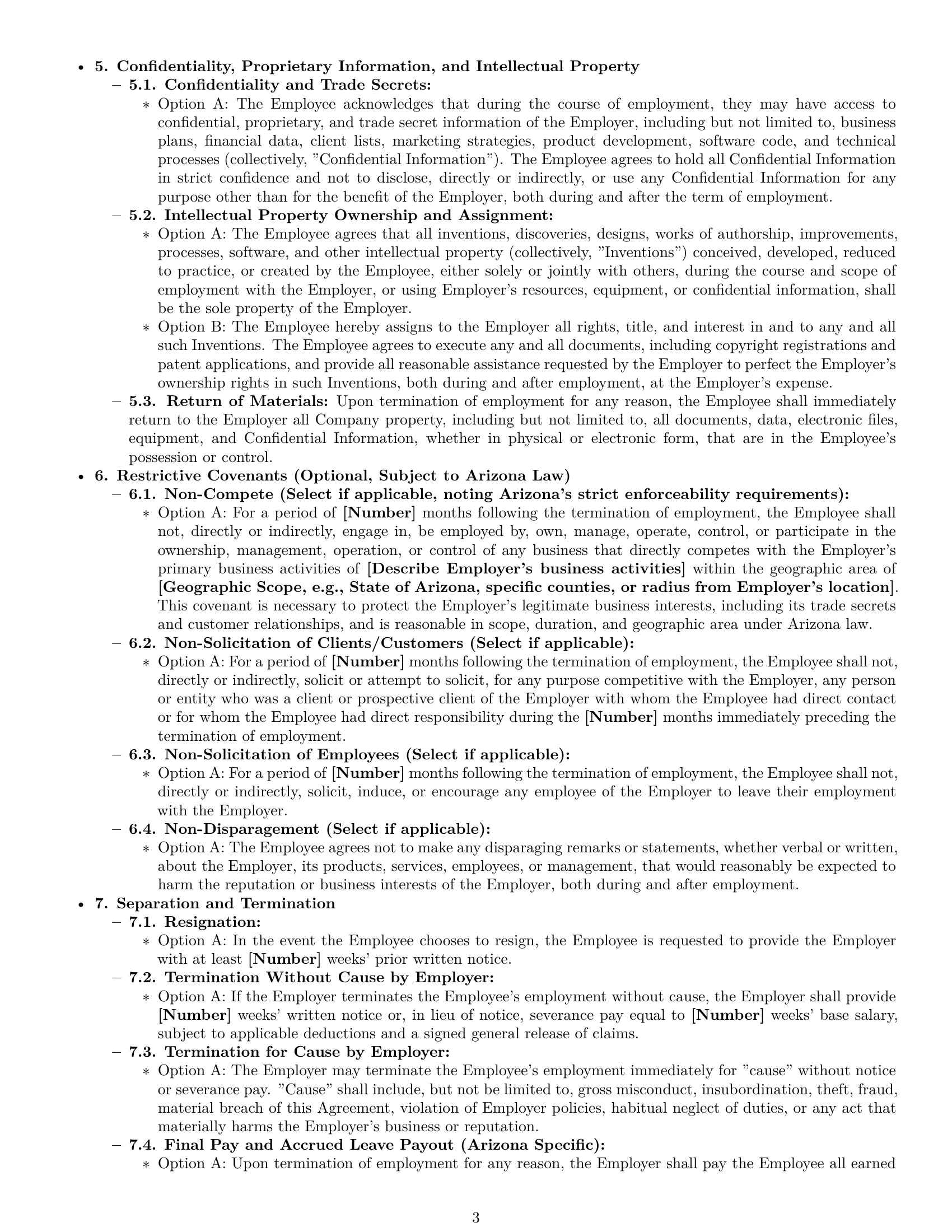 Preview page 3 of Pro Arizona employment contract template