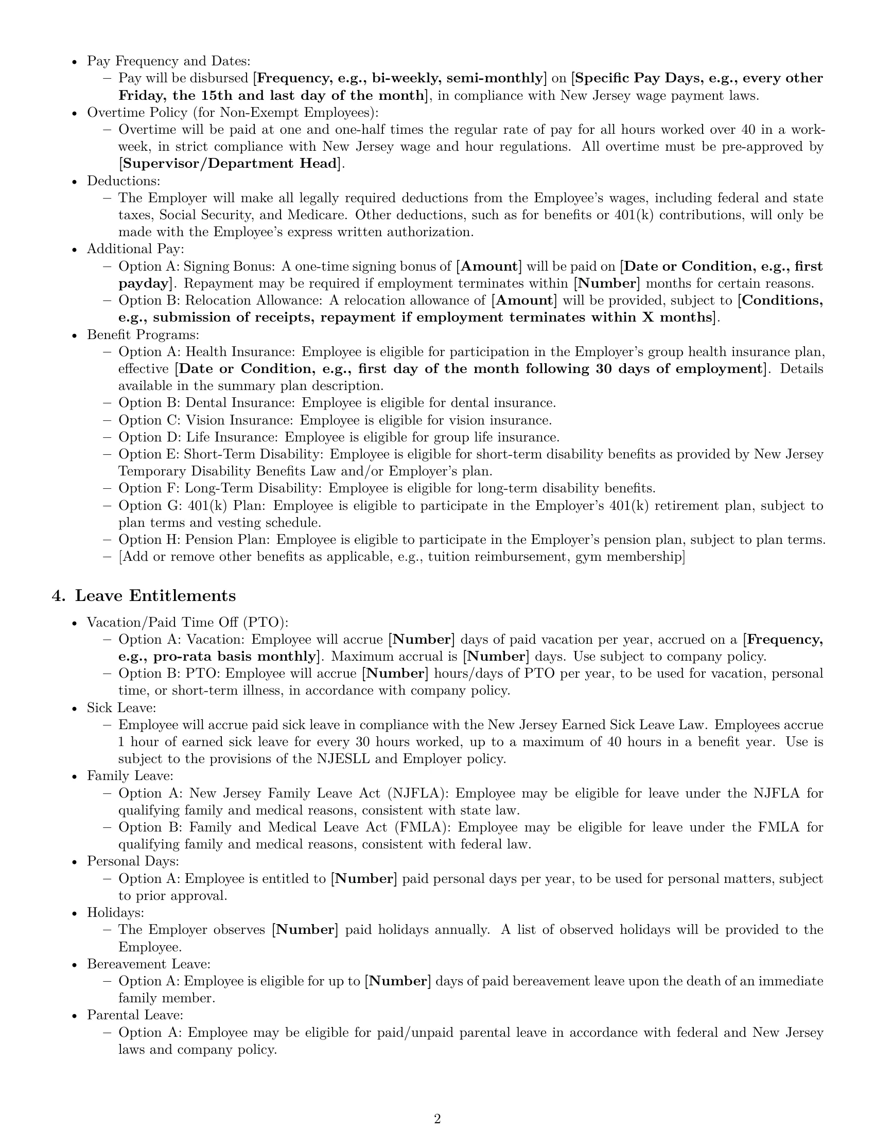 Preview page 2 of Pro New Jersey employment contract template