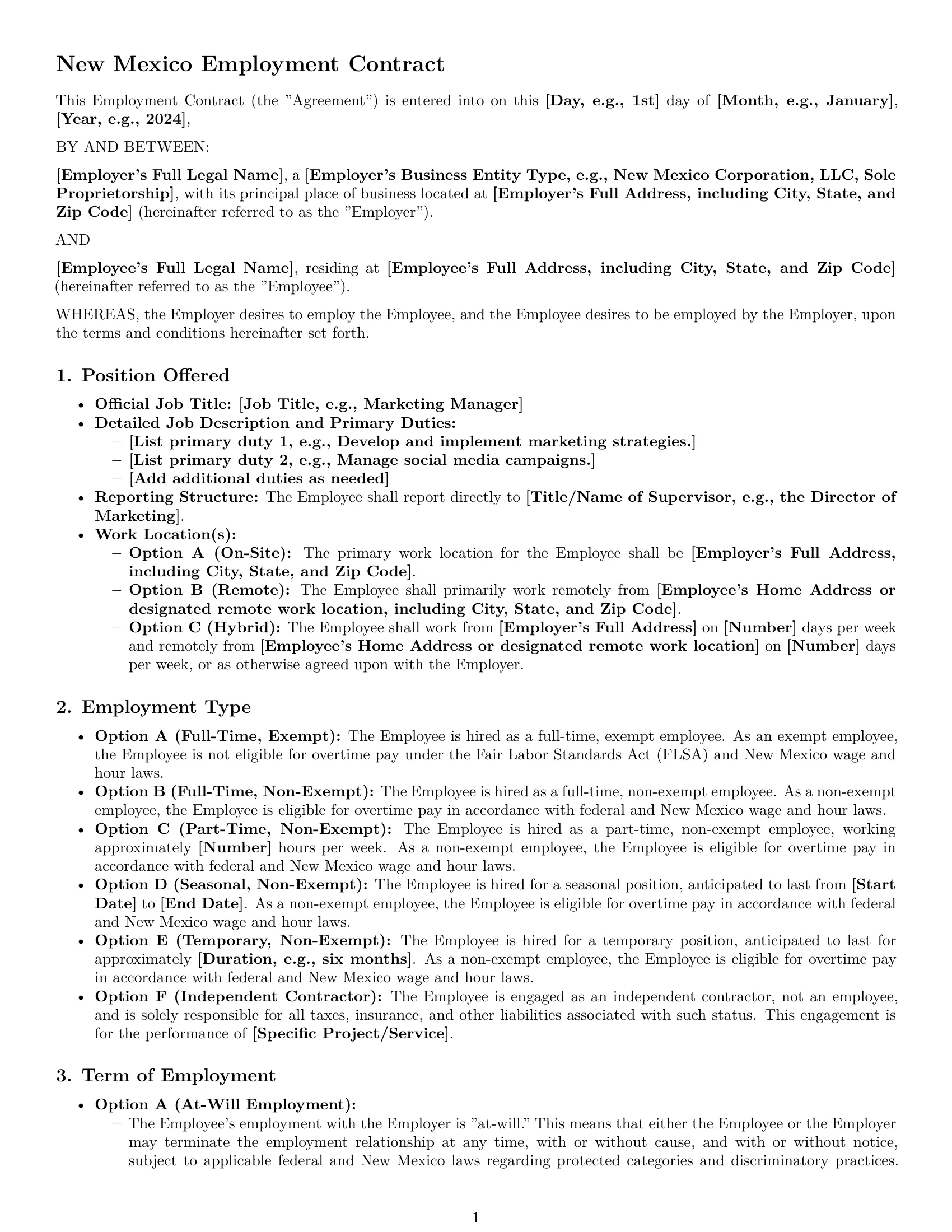 Preview page 1 of Pro New Mexico employment contract template