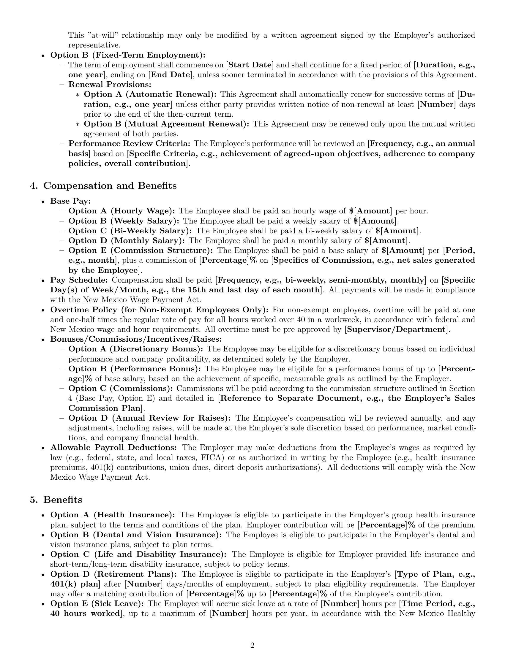 Preview page 2 of Pro New Mexico employment contract template