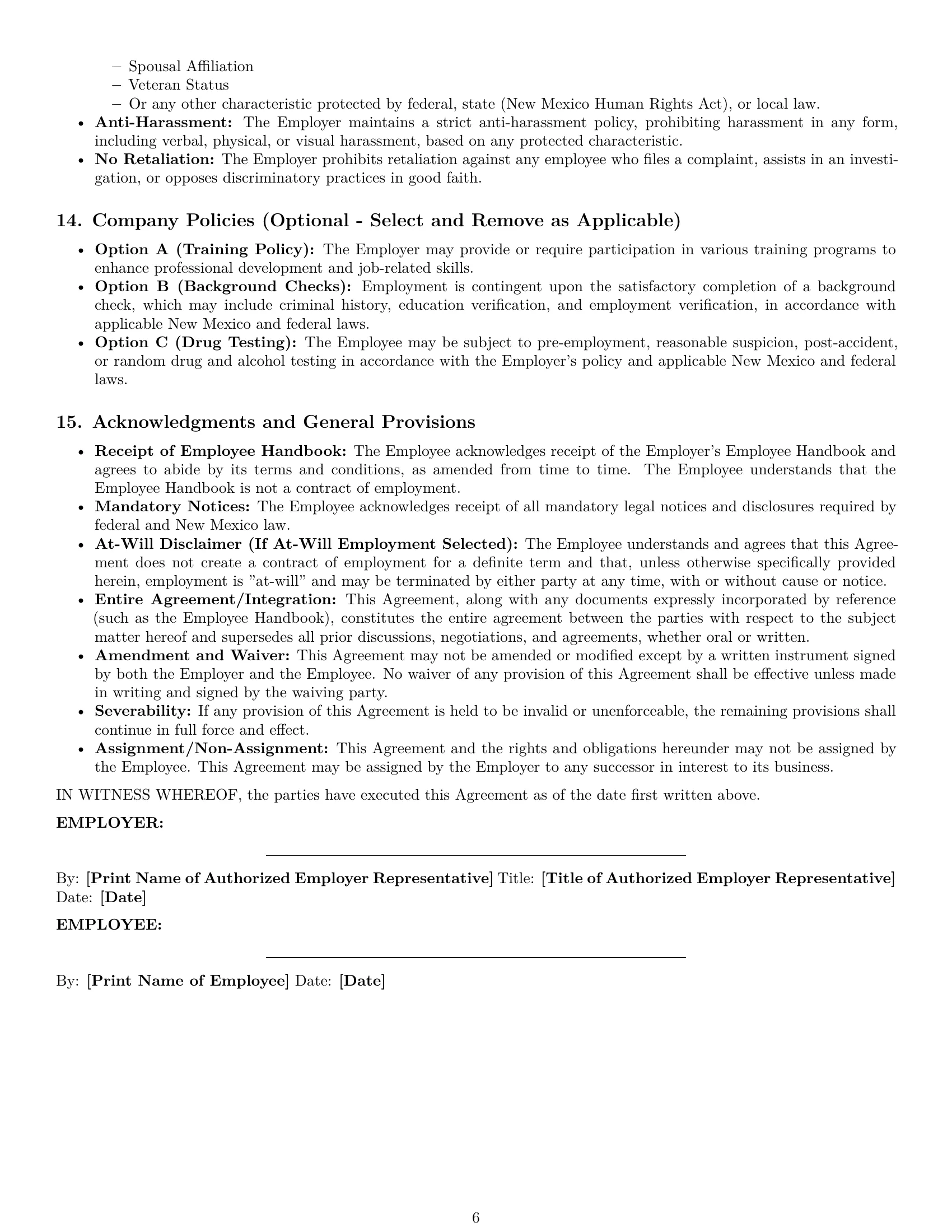 Preview page 6 of Pro New Mexico employment contract template